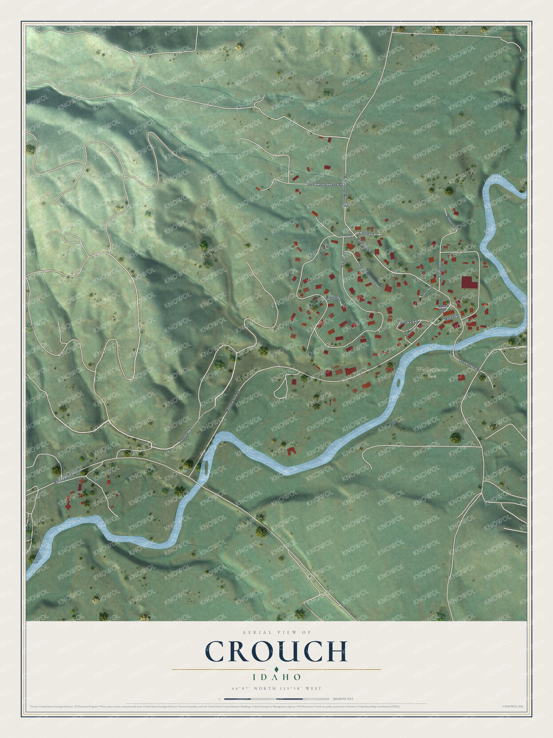 Watermarked full-map preview of Crouch, Idaho
