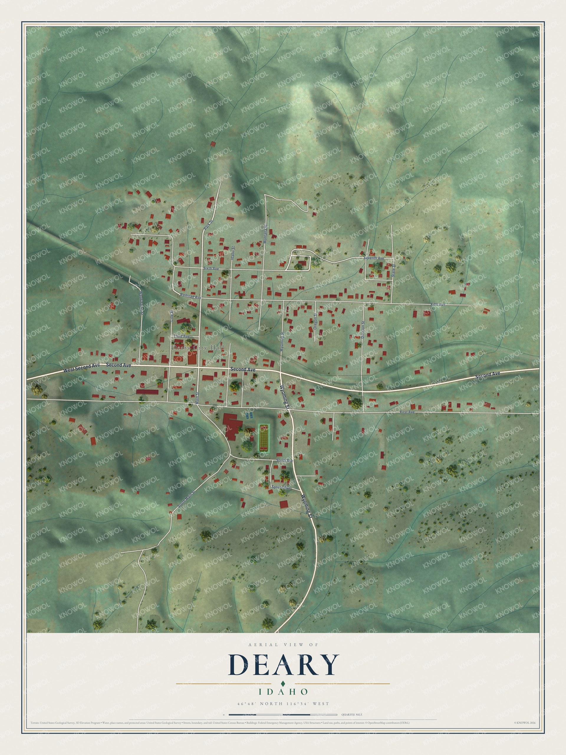 Watermarked full-map preview of Deary, Idaho