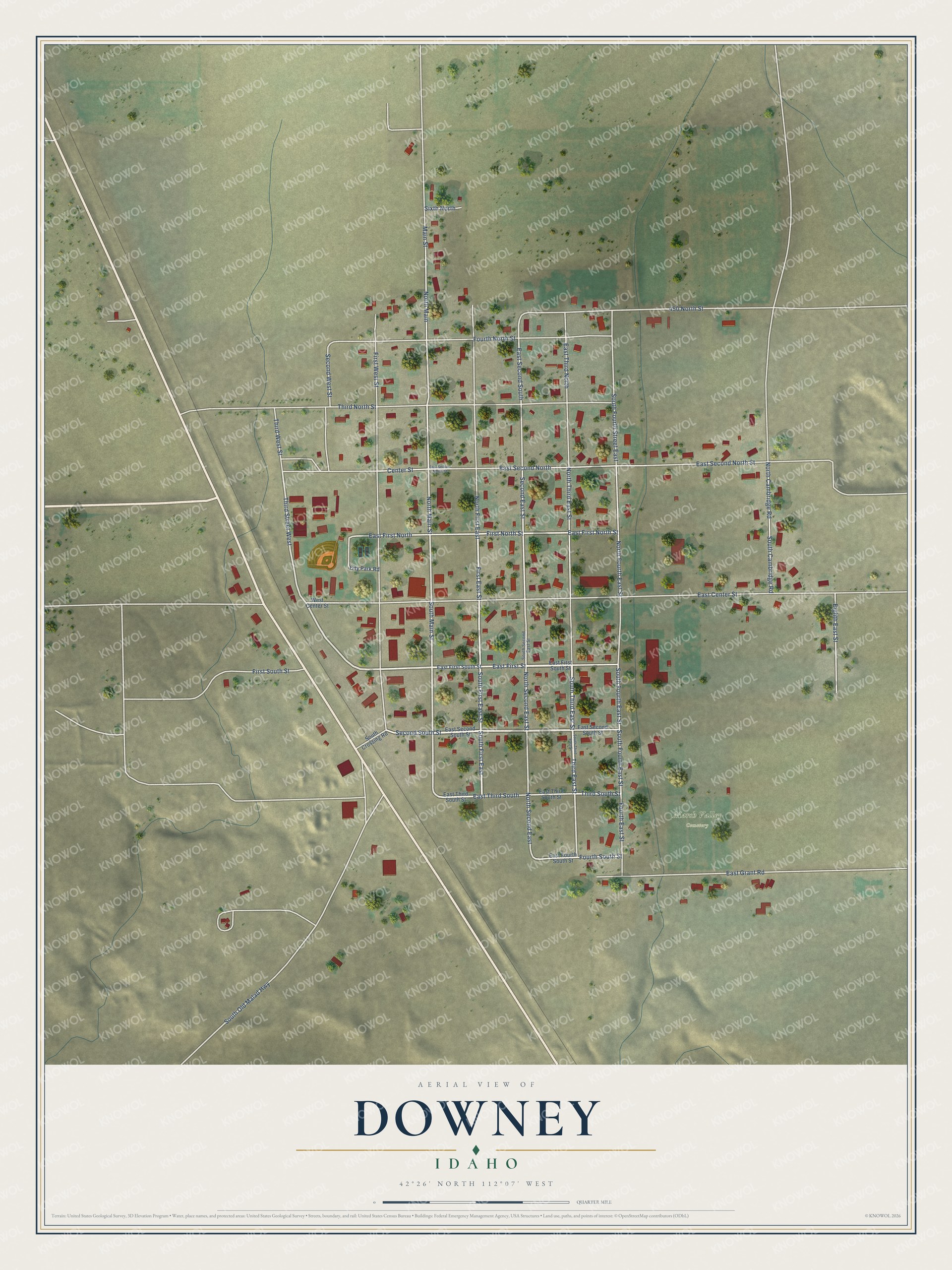 Watermarked full-map preview of Downey, Idaho