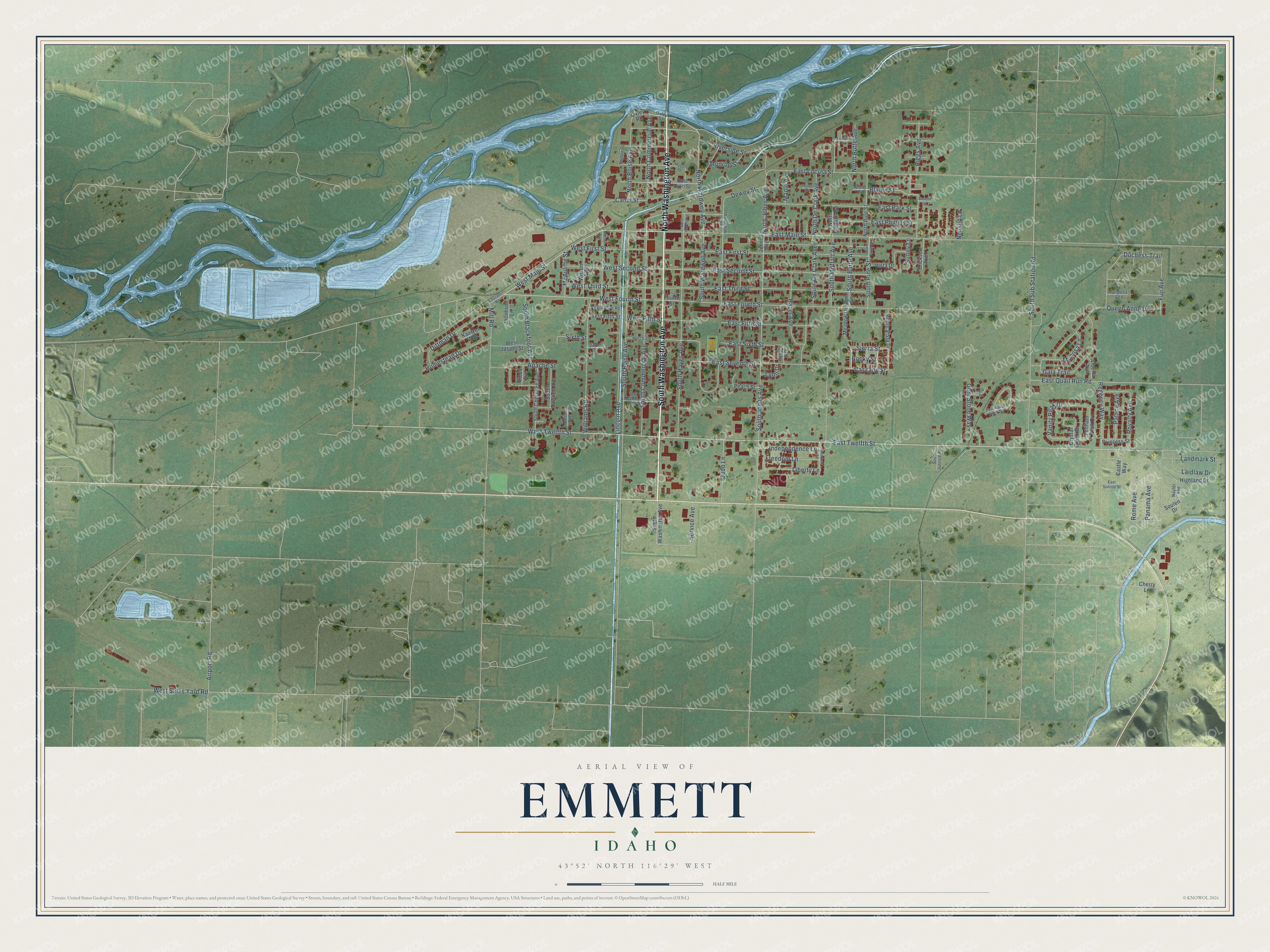 Watermarked full-map preview of Emmett, Idaho