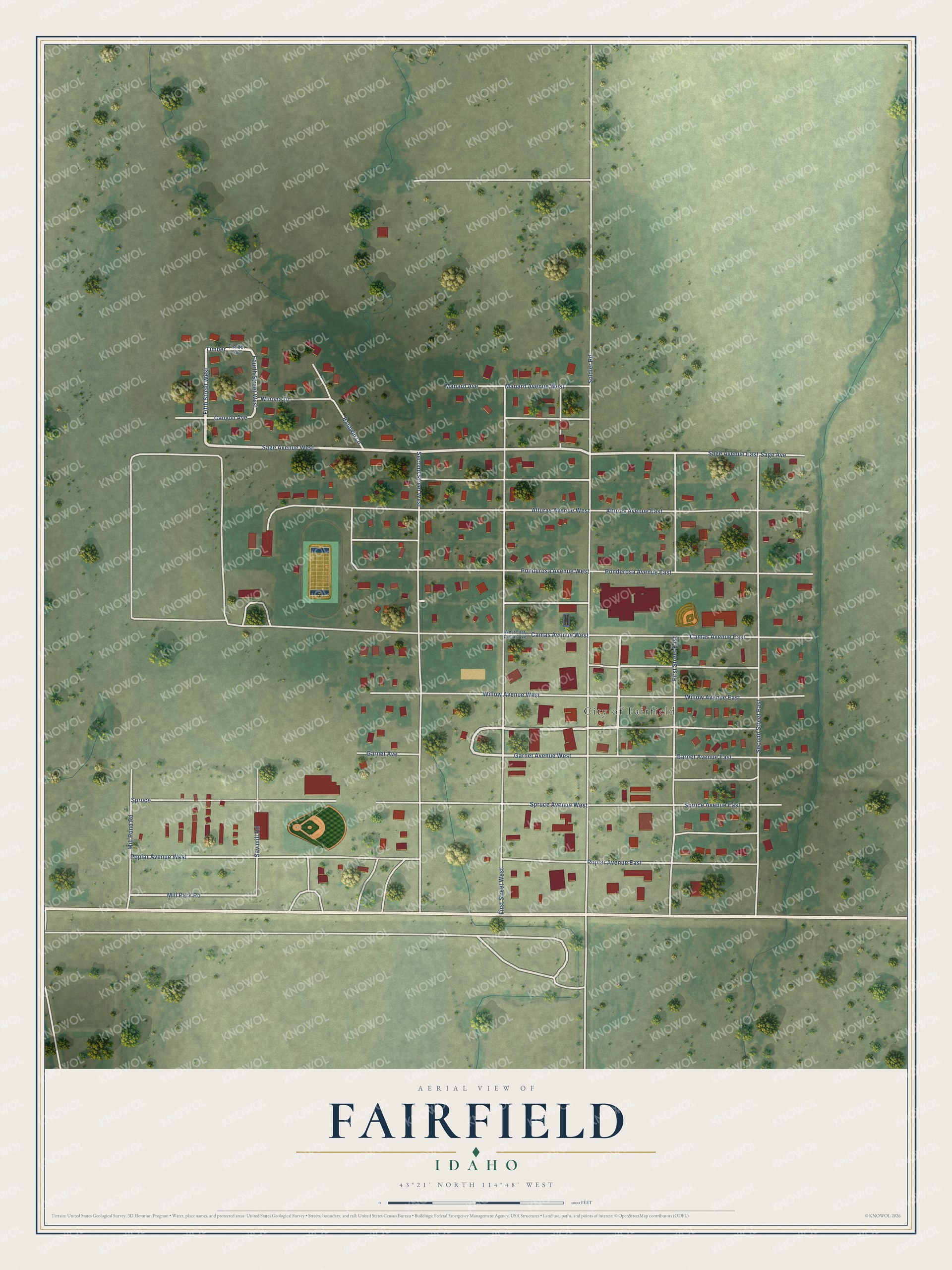 Watermarked full-map preview of Fairfield, Idaho