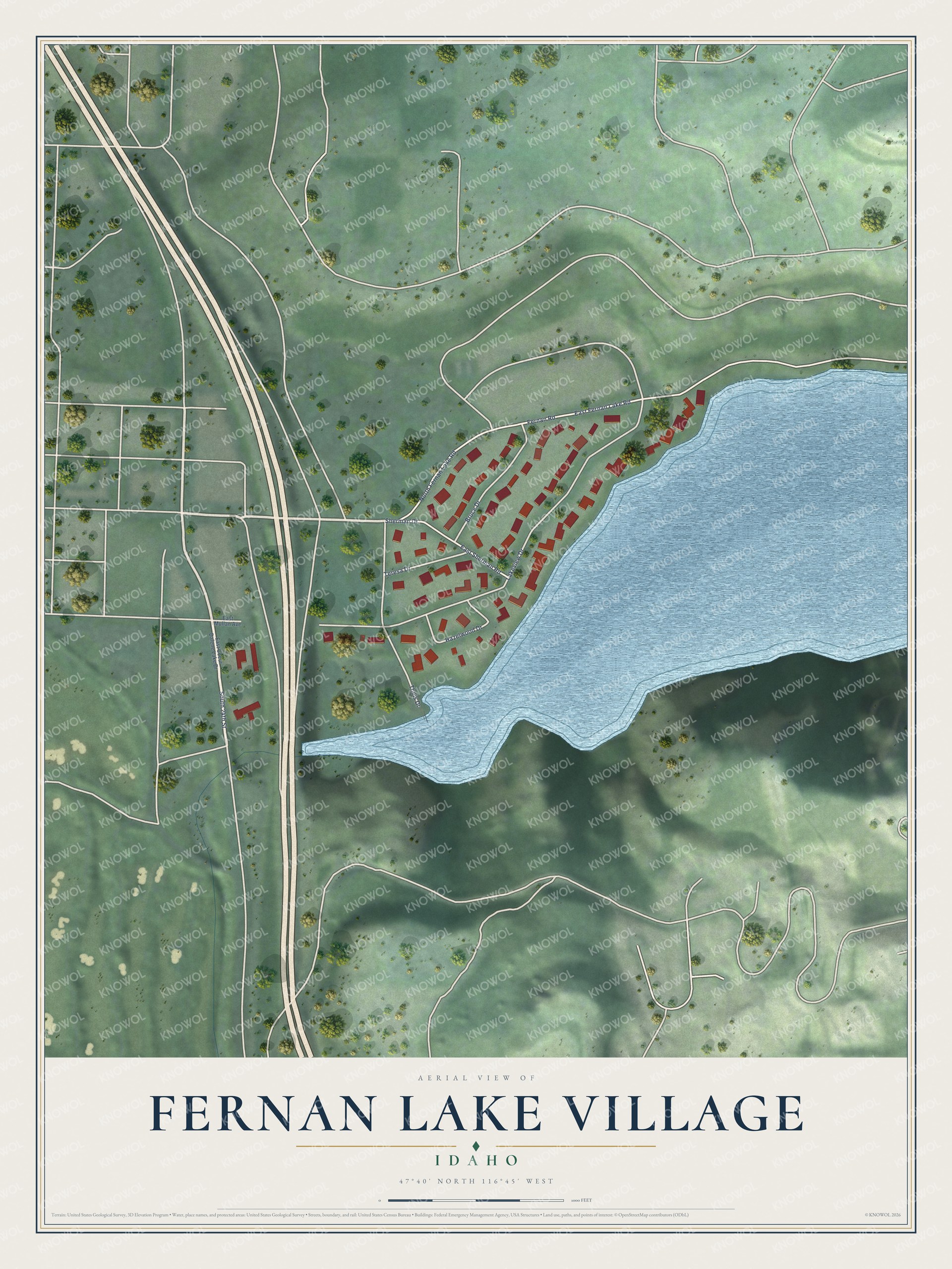 Watermarked full-map preview of Fernan Lake Village, Idaho