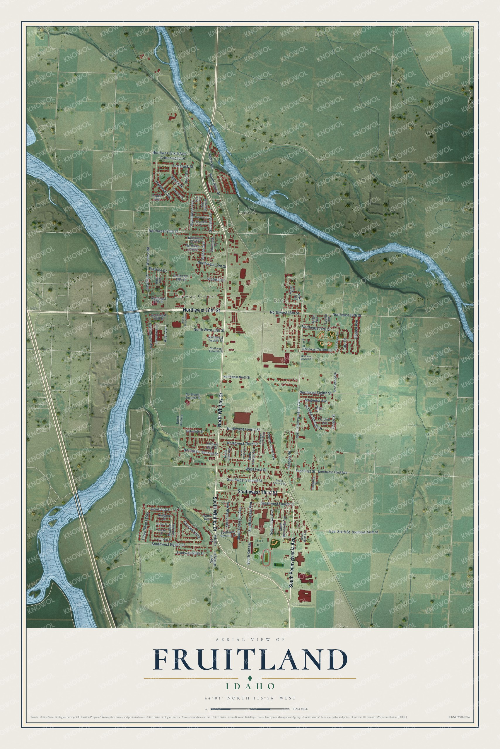 Watermarked full-map preview of Fruitland, Idaho