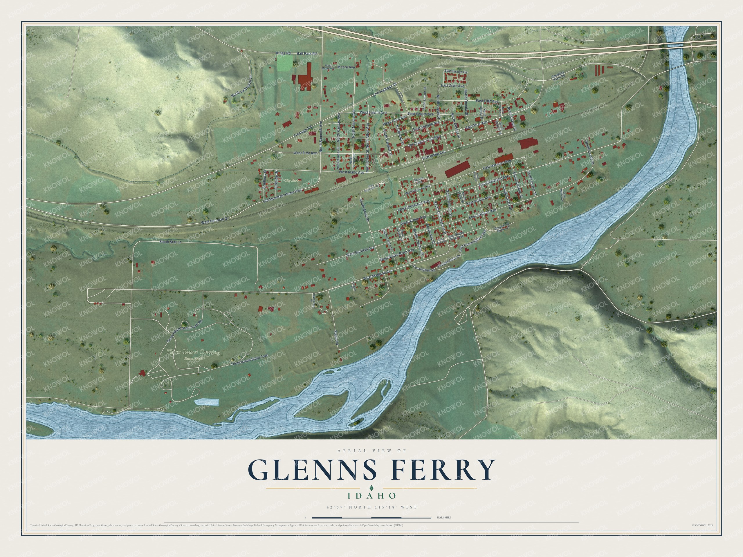 Watermarked full-map preview of Glenns Ferry, Idaho