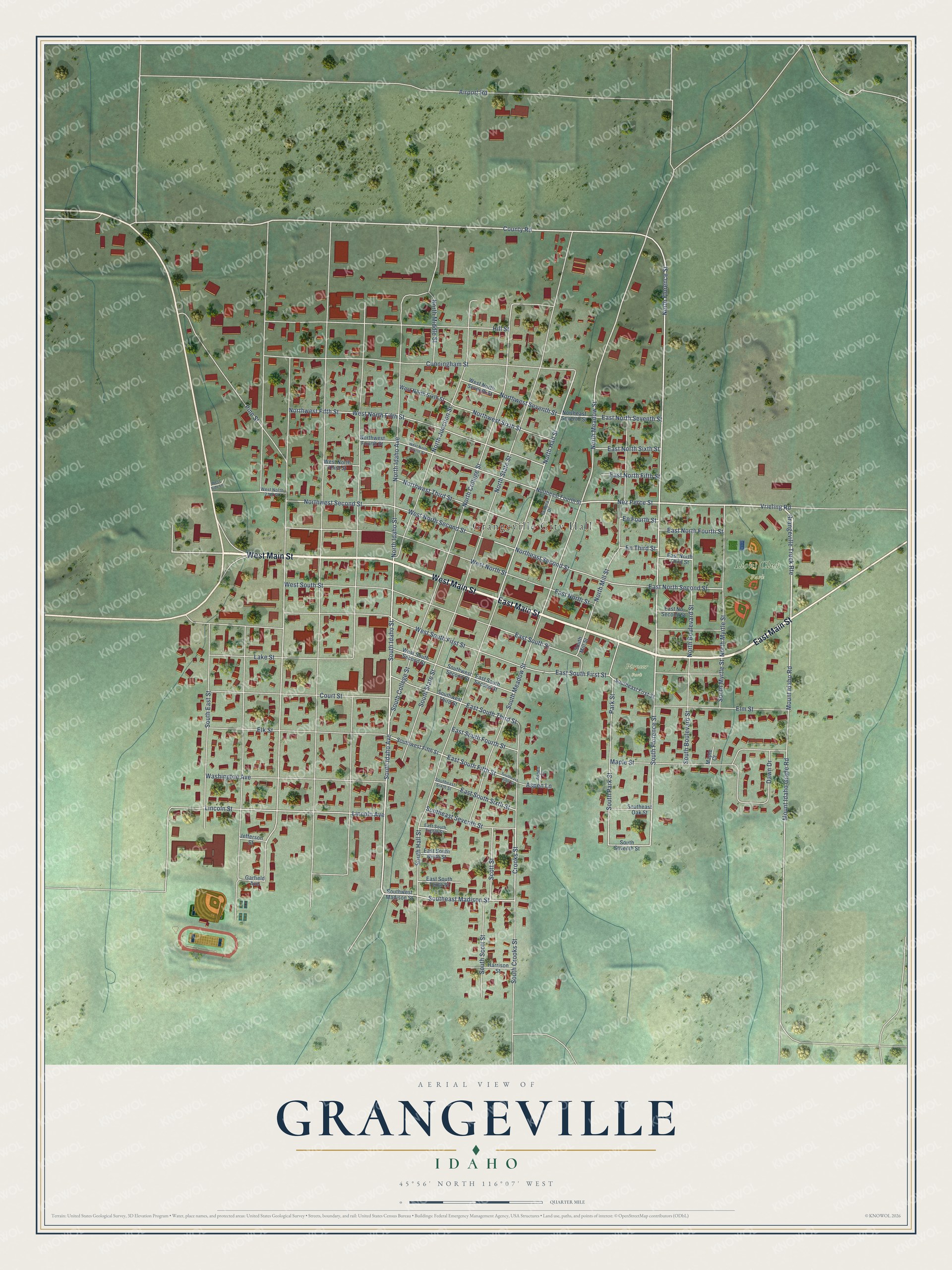 Watermarked full-map preview of Grangeville, Idaho