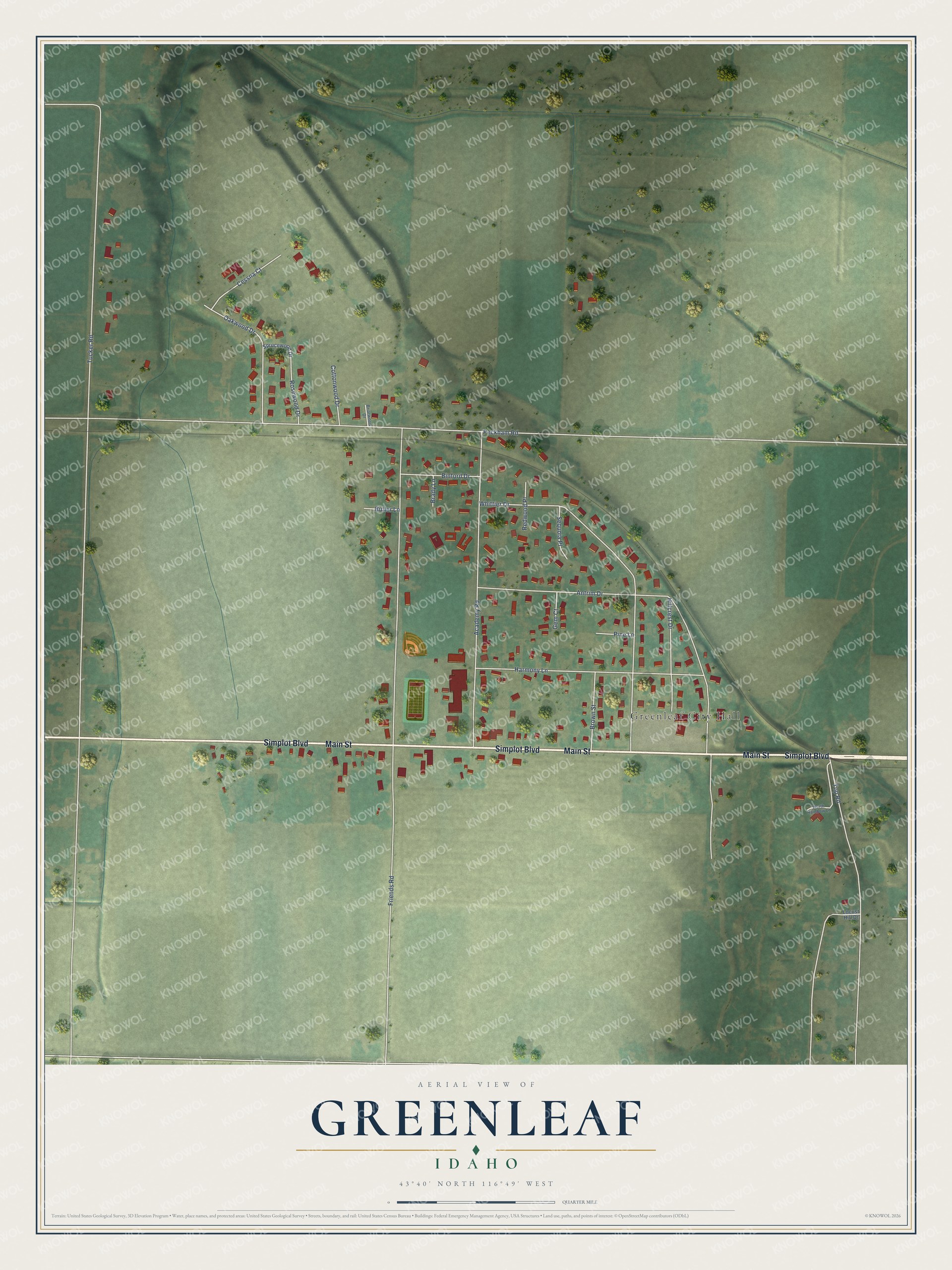 Watermarked full-map preview of Greenleaf, Idaho