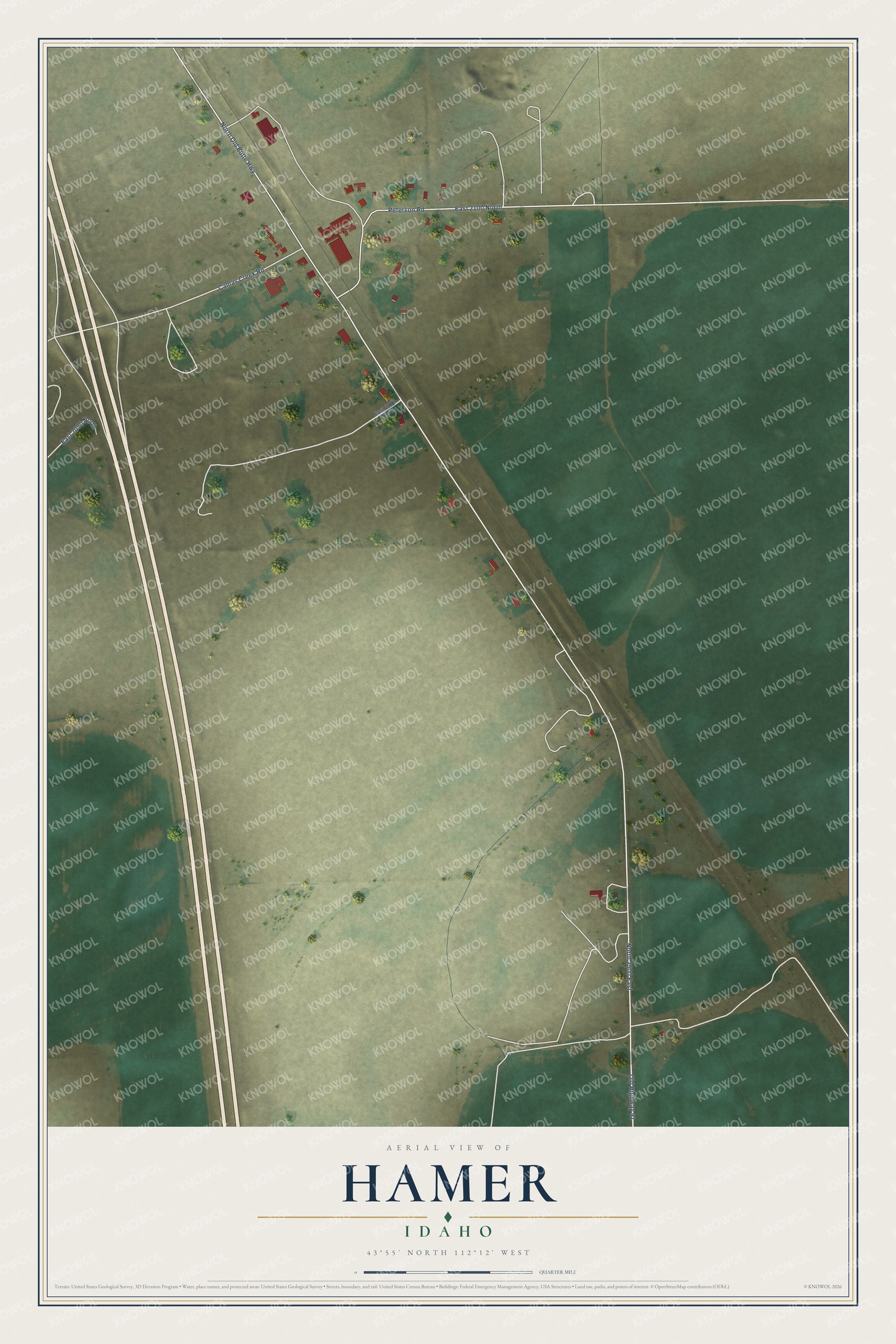 Watermarked full-map preview of Hamer, Idaho