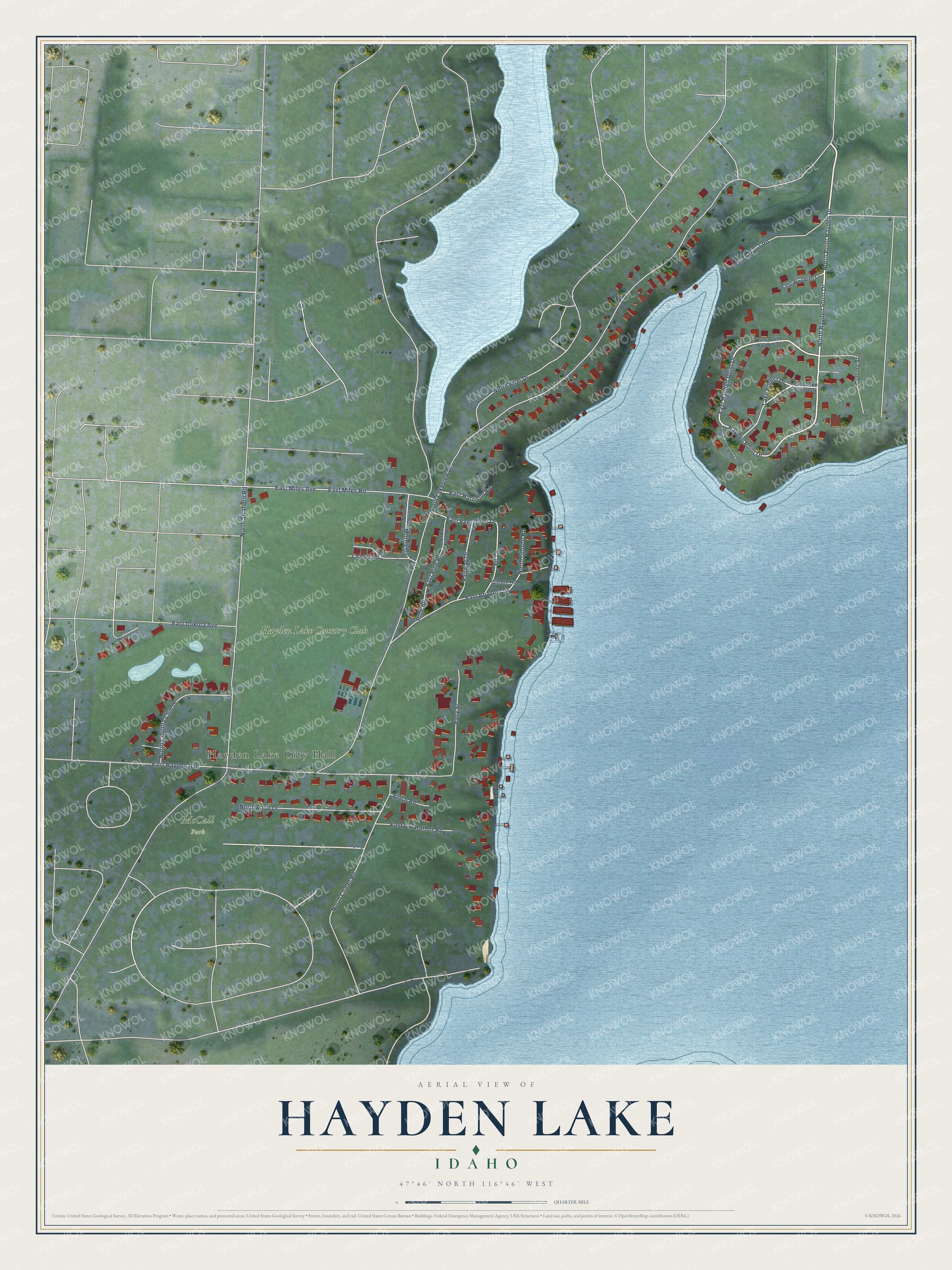 Watermarked full-map preview of Hayden Lake, Idaho