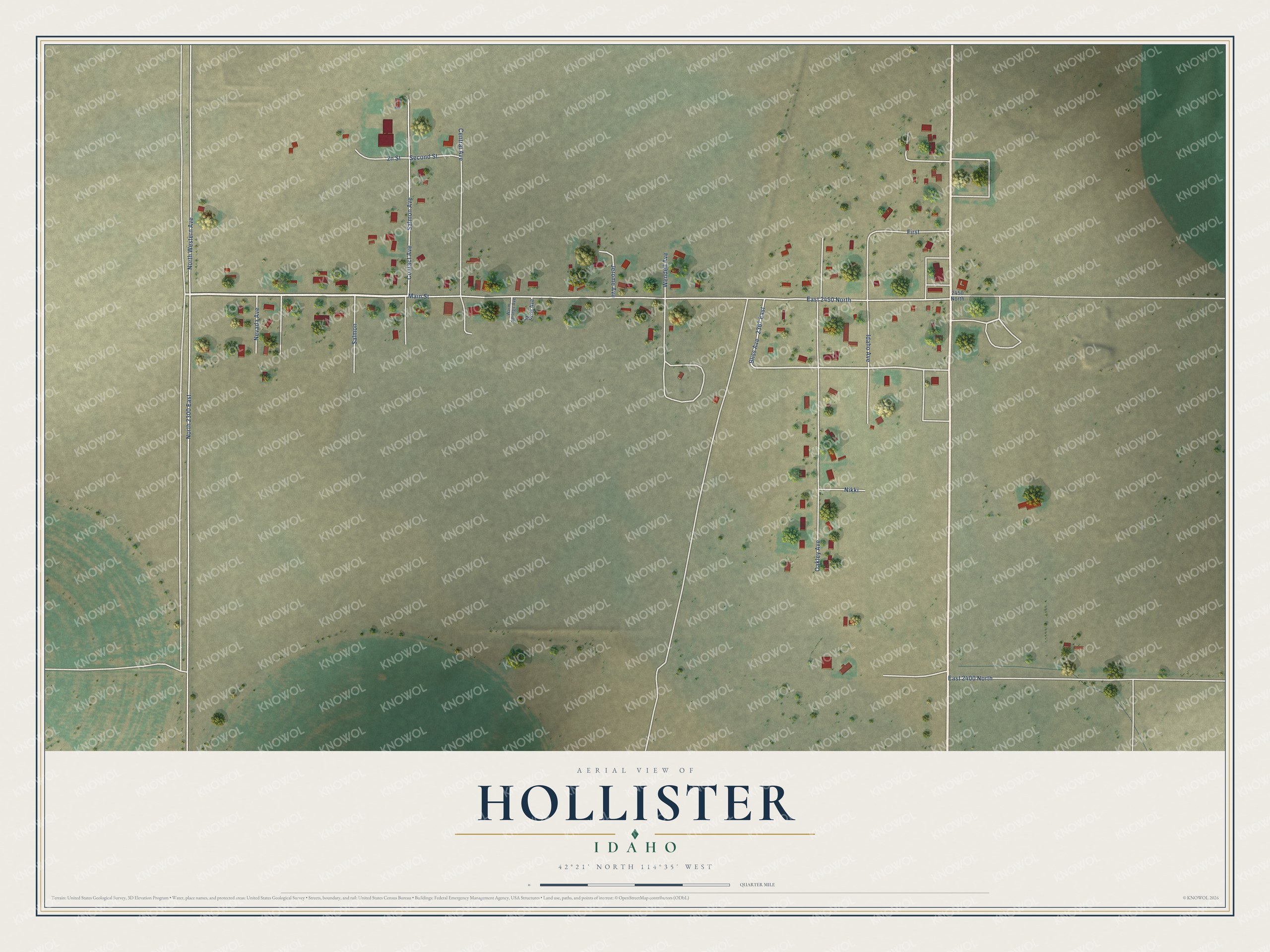 Watermarked full-map preview of Hollister, Idaho