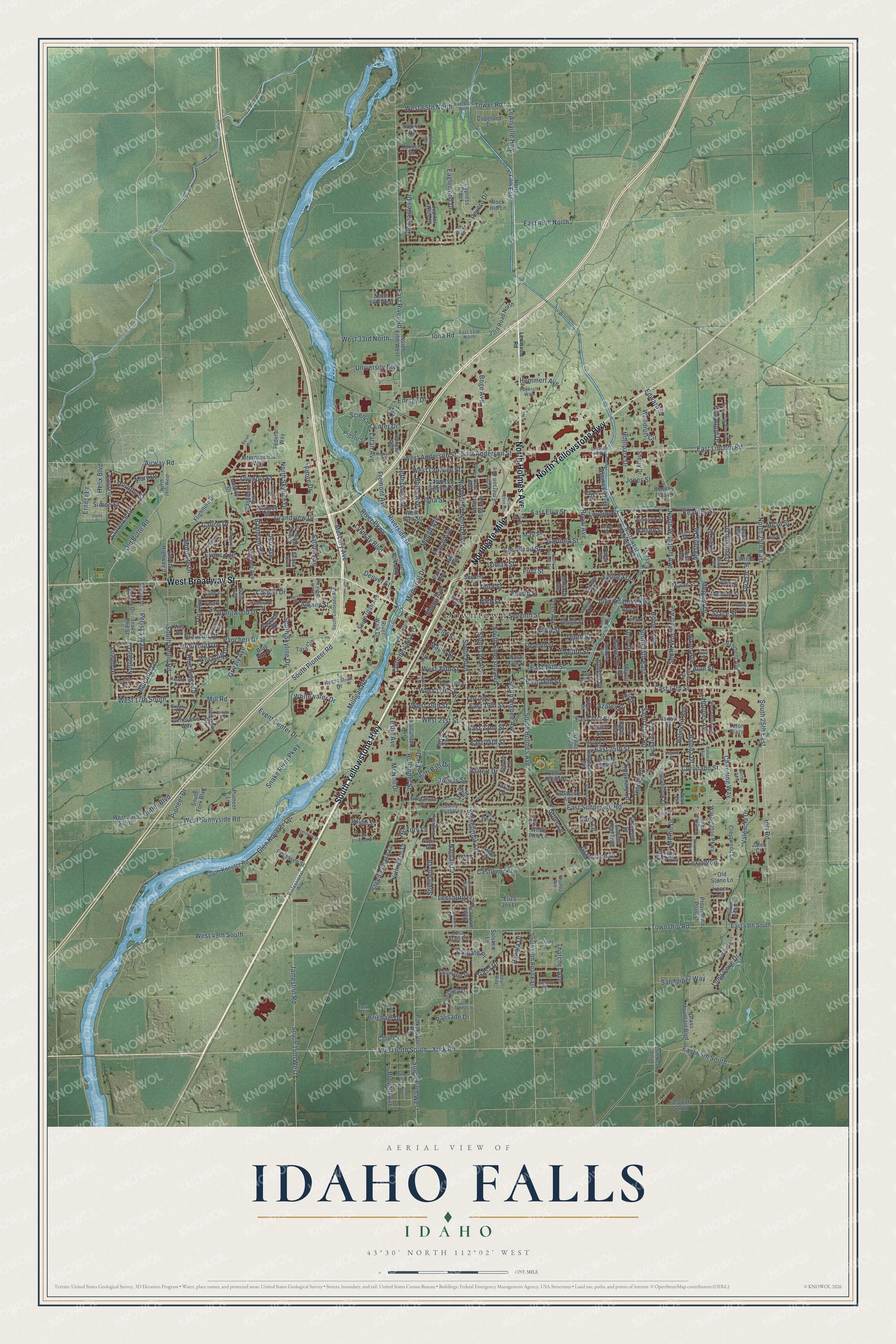Watermarked full-map preview of Idaho Falls, Idaho