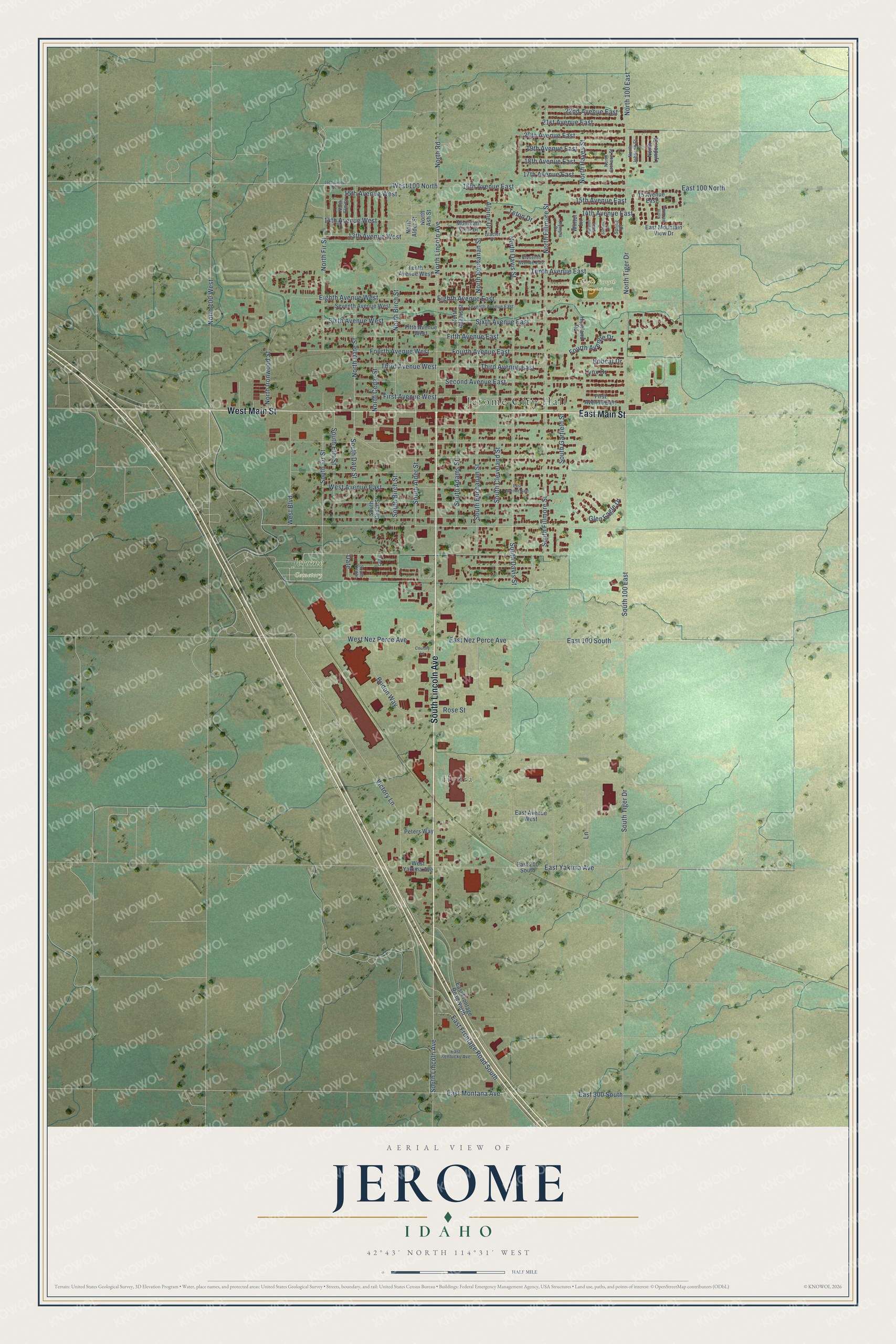 Watermarked full-map preview of Jerome, Idaho