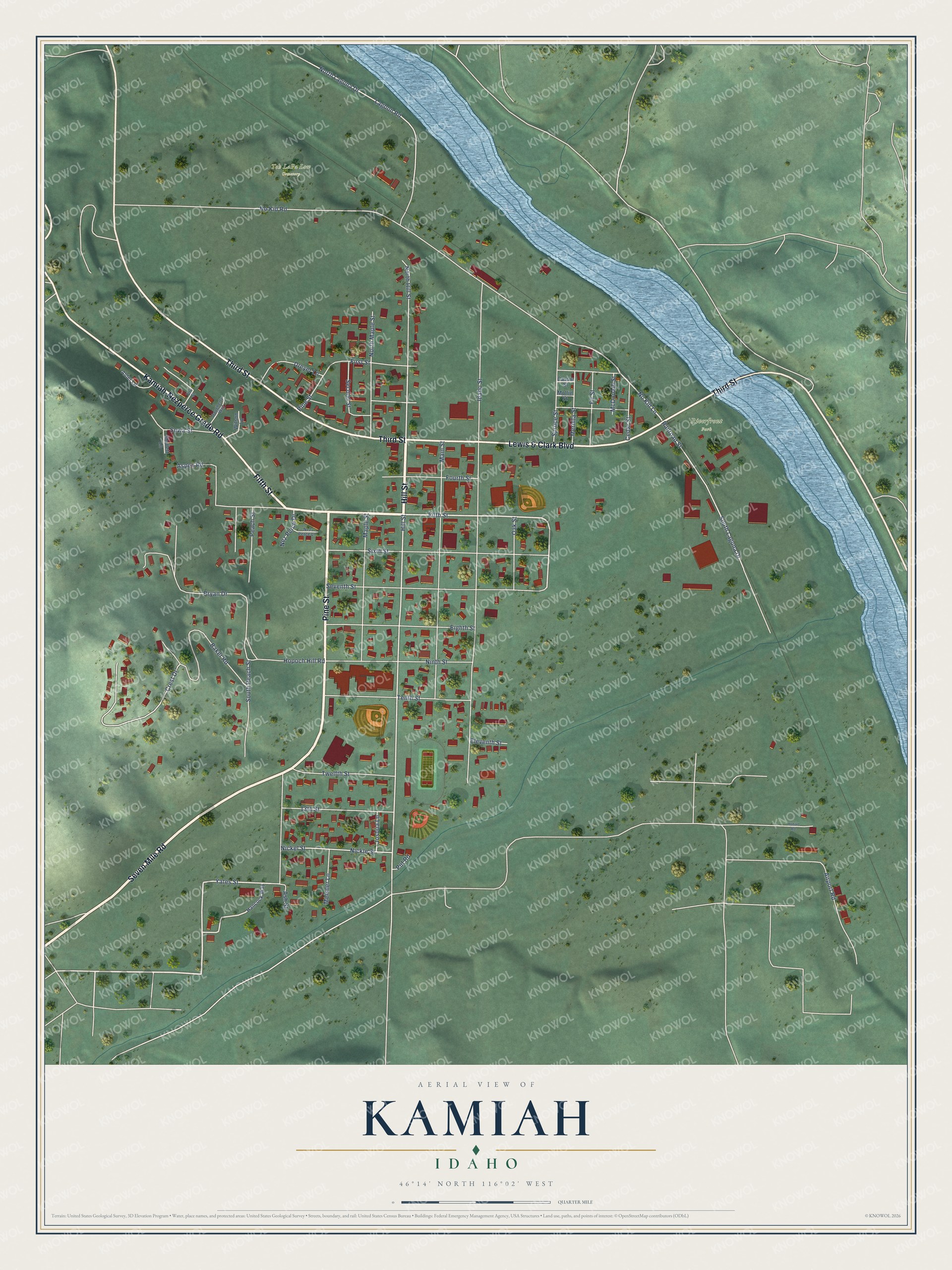 Watermarked full-map preview of Kamiah, Idaho