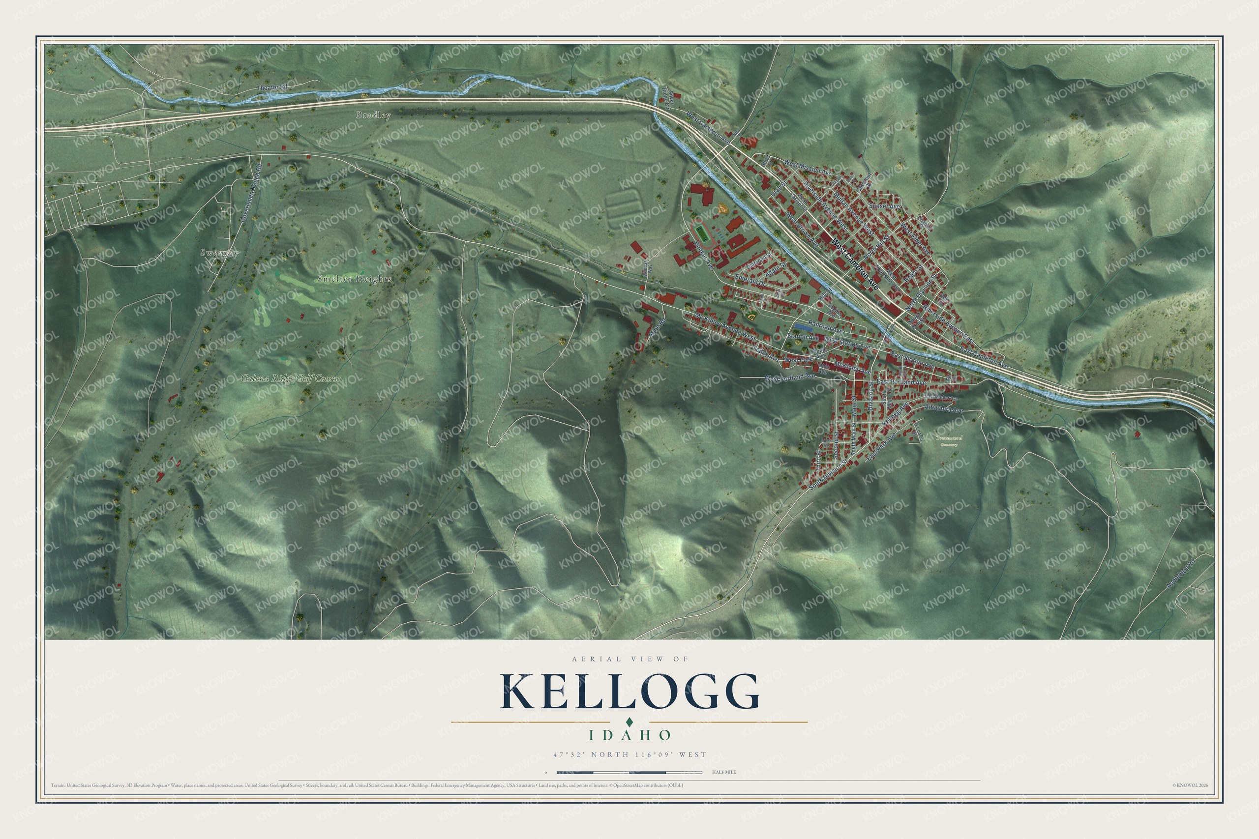 Watermarked full-map preview of Kellogg, Idaho