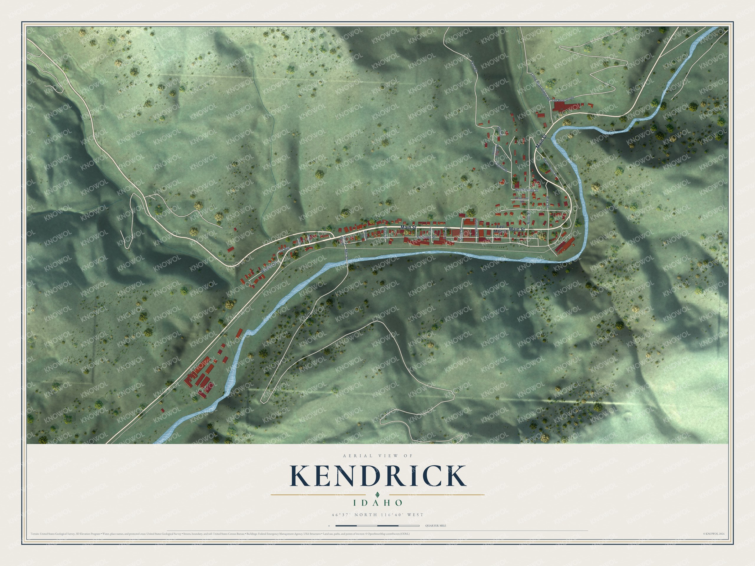 Watermarked full-map preview of Kendrick, Idaho