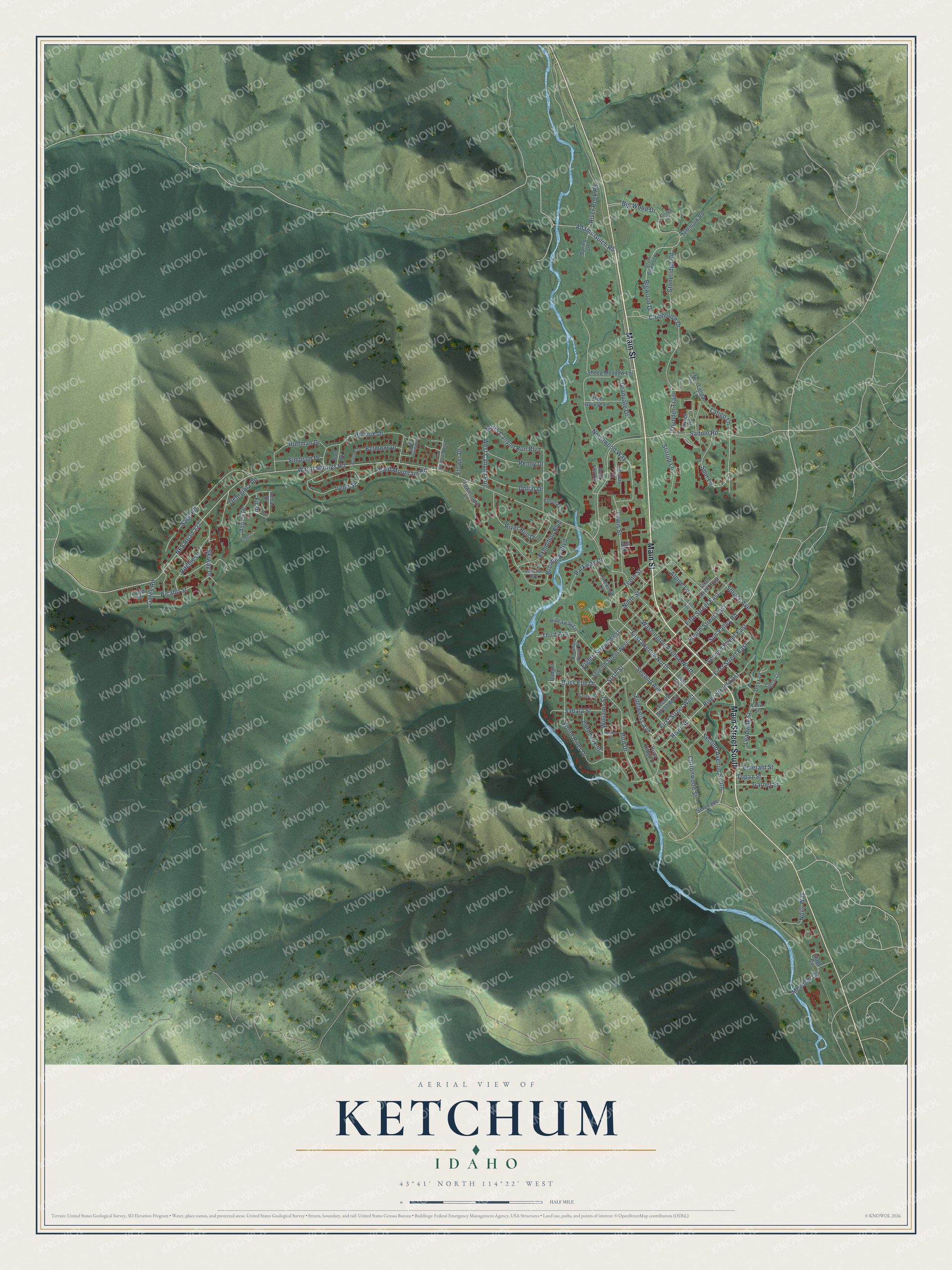 Watermarked full-map preview of Ketchum, Idaho
