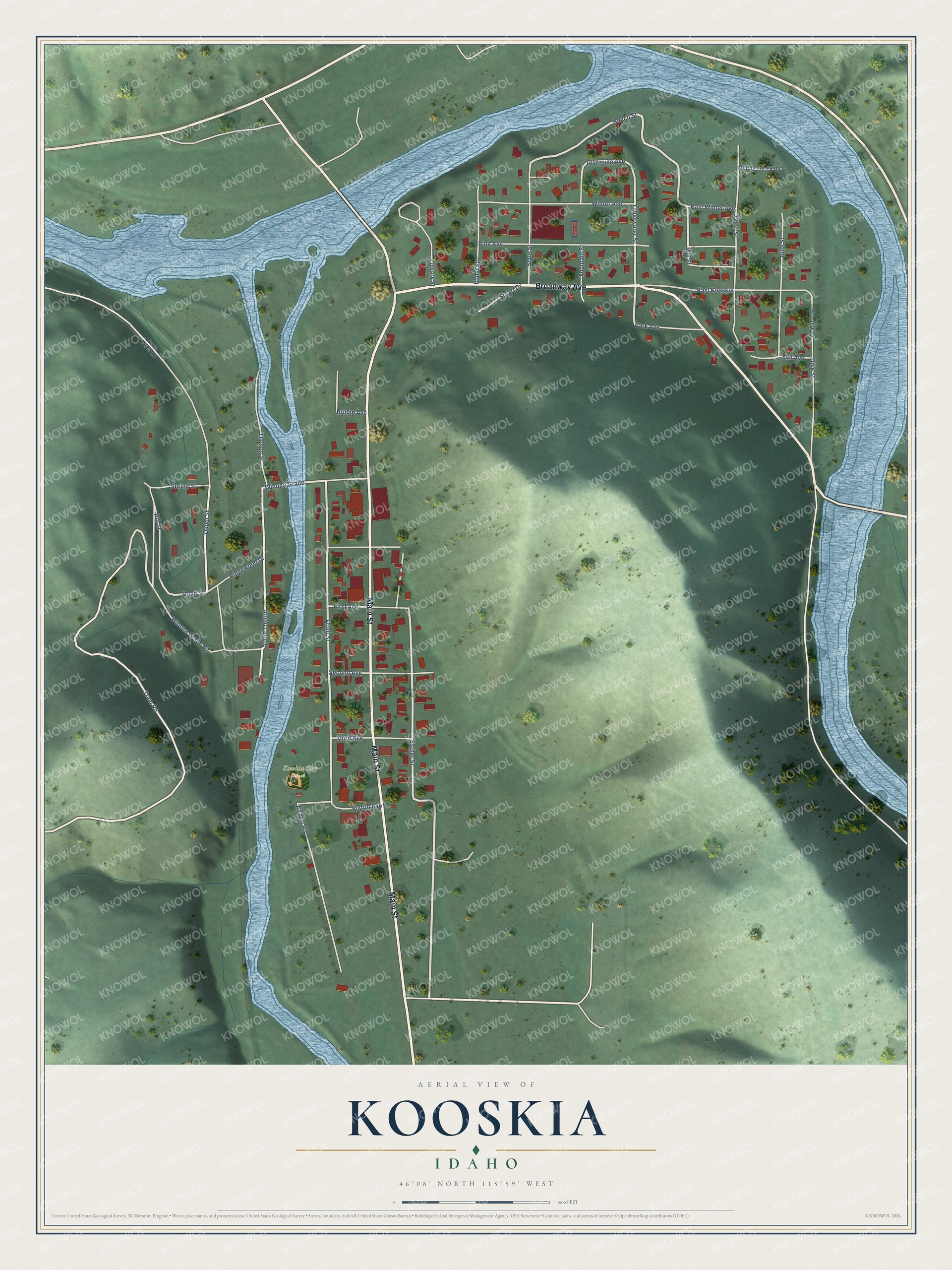 Watermarked full-map preview of Kooskia, Idaho