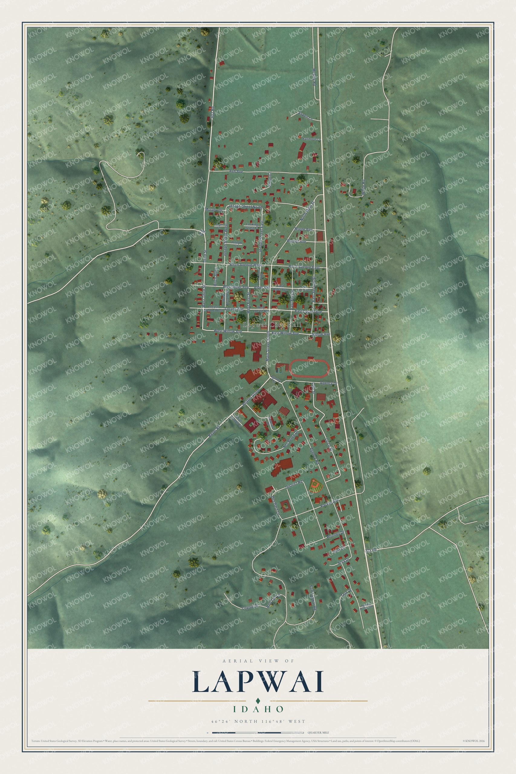 Watermarked full-map preview of Lapwai, Idaho