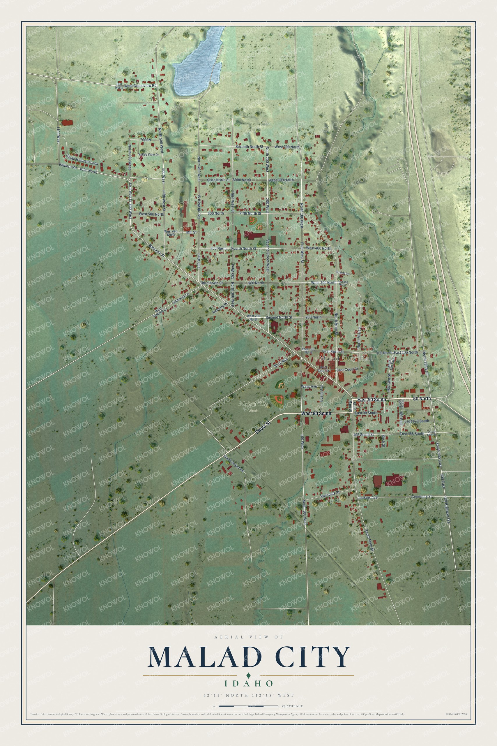 Watermarked full-map preview of Malad City, Idaho