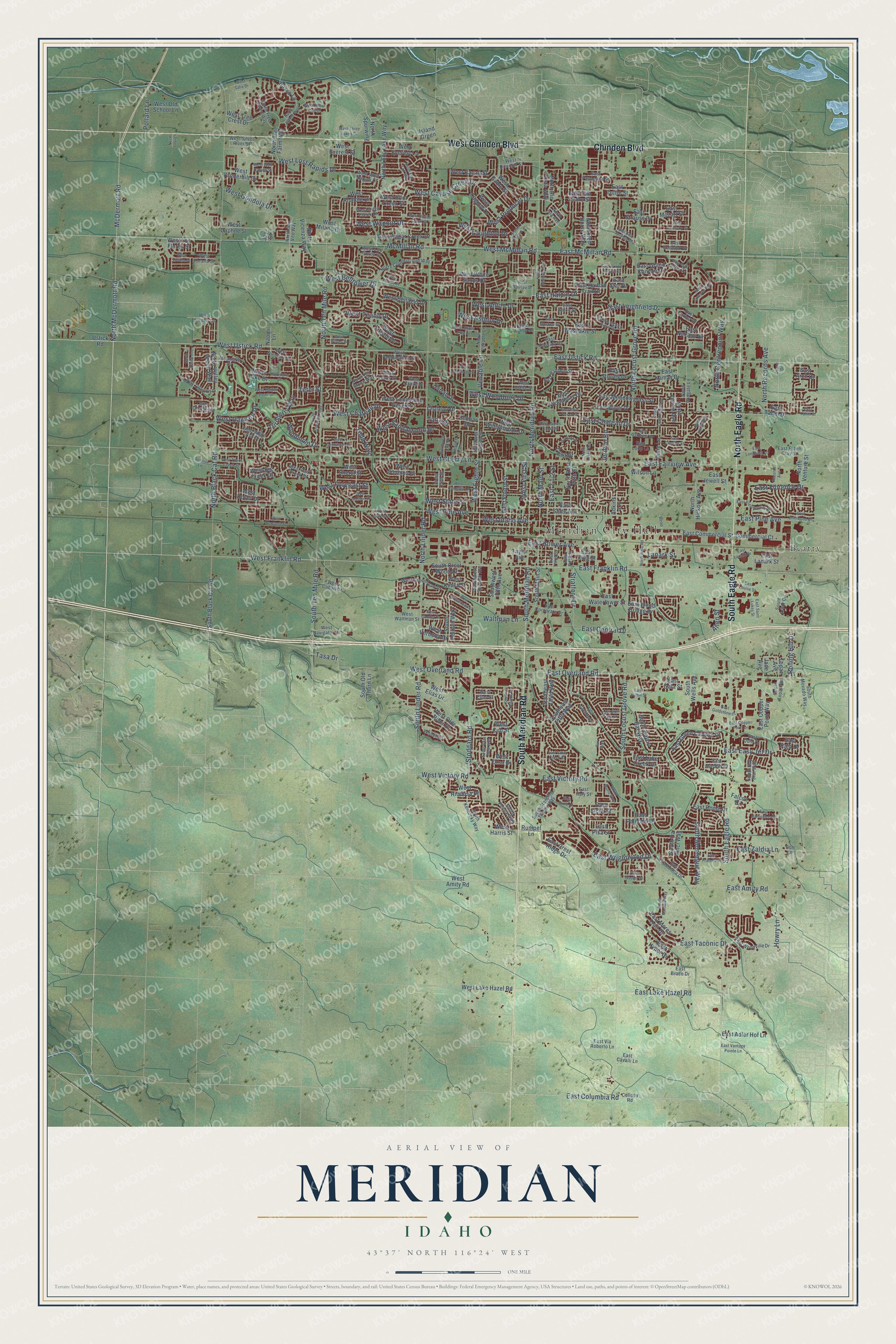 Watermarked full-map preview of Meridian, Idaho