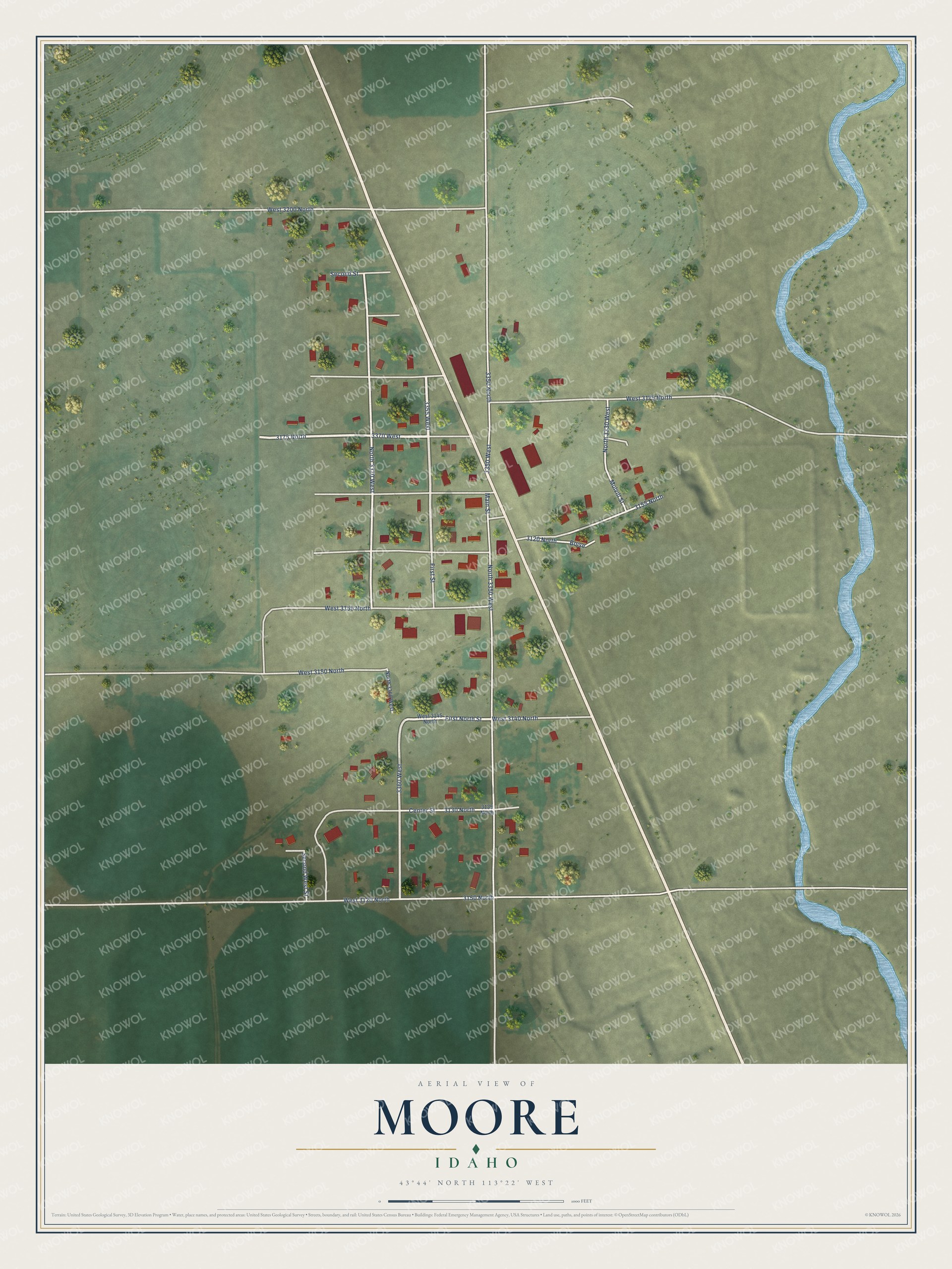 Watermarked full-map preview of Moore, Idaho