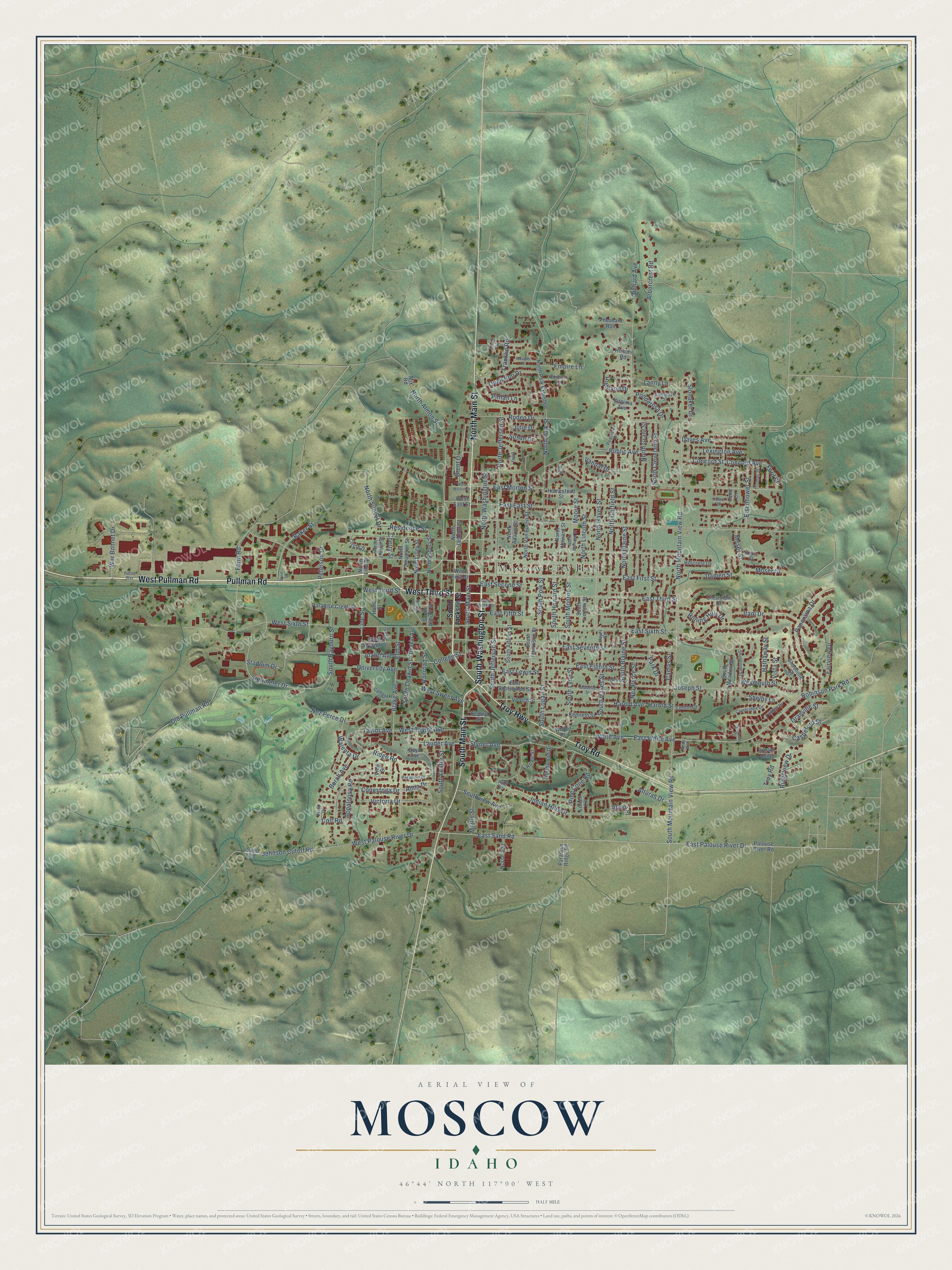 Watermarked full-map preview of Moscow, Idaho