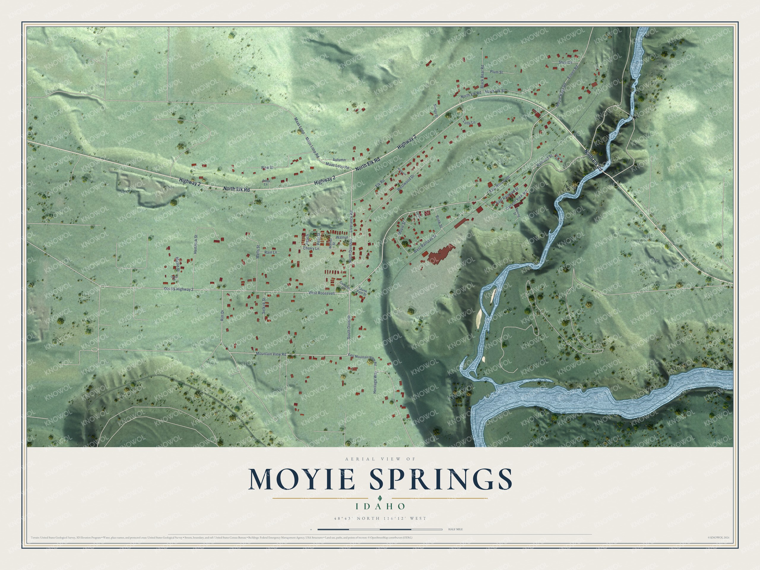 Watermarked full-map preview of Moyie Springs, Idaho