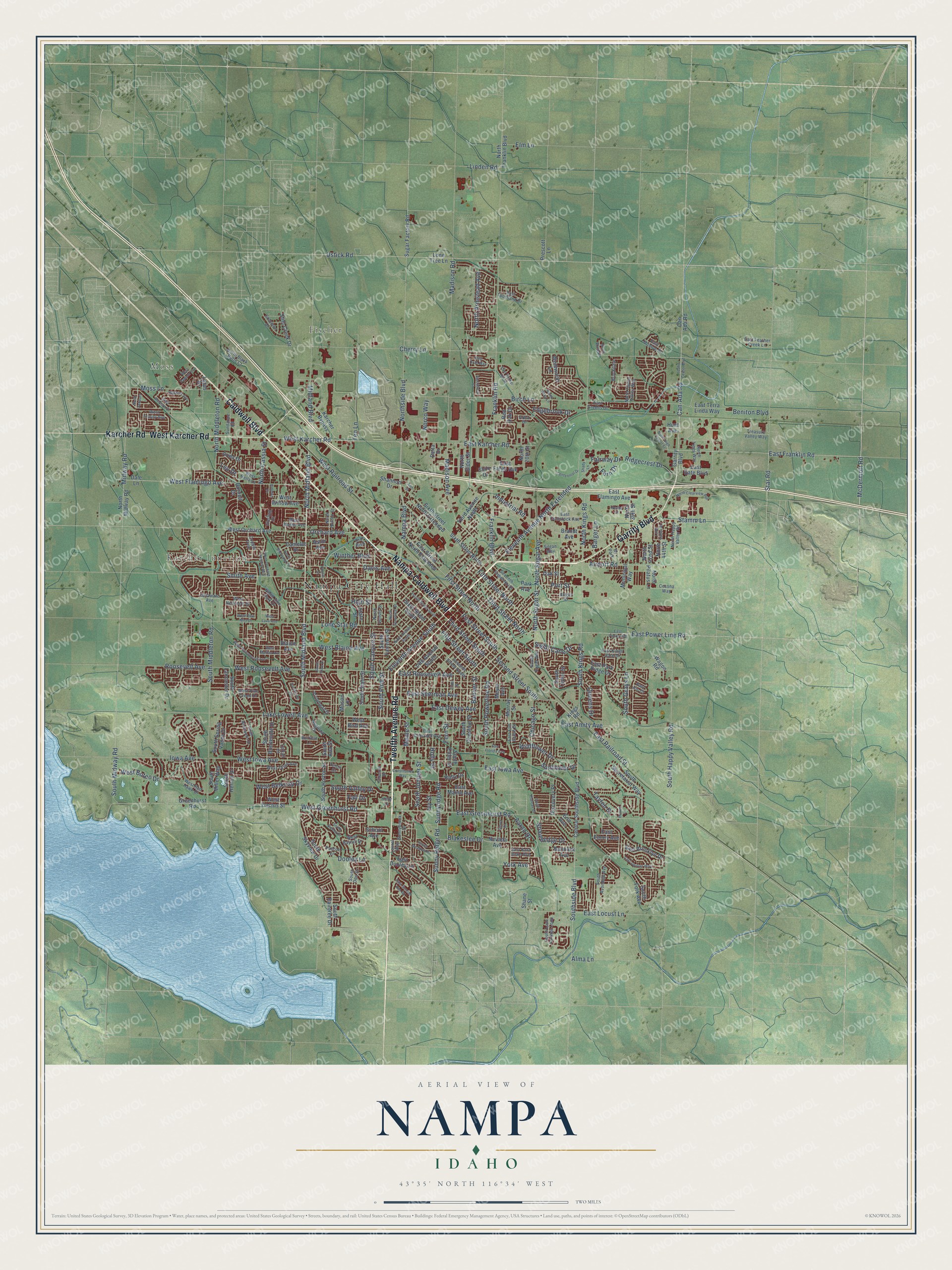 Watermarked full-map preview of Nampa, Idaho