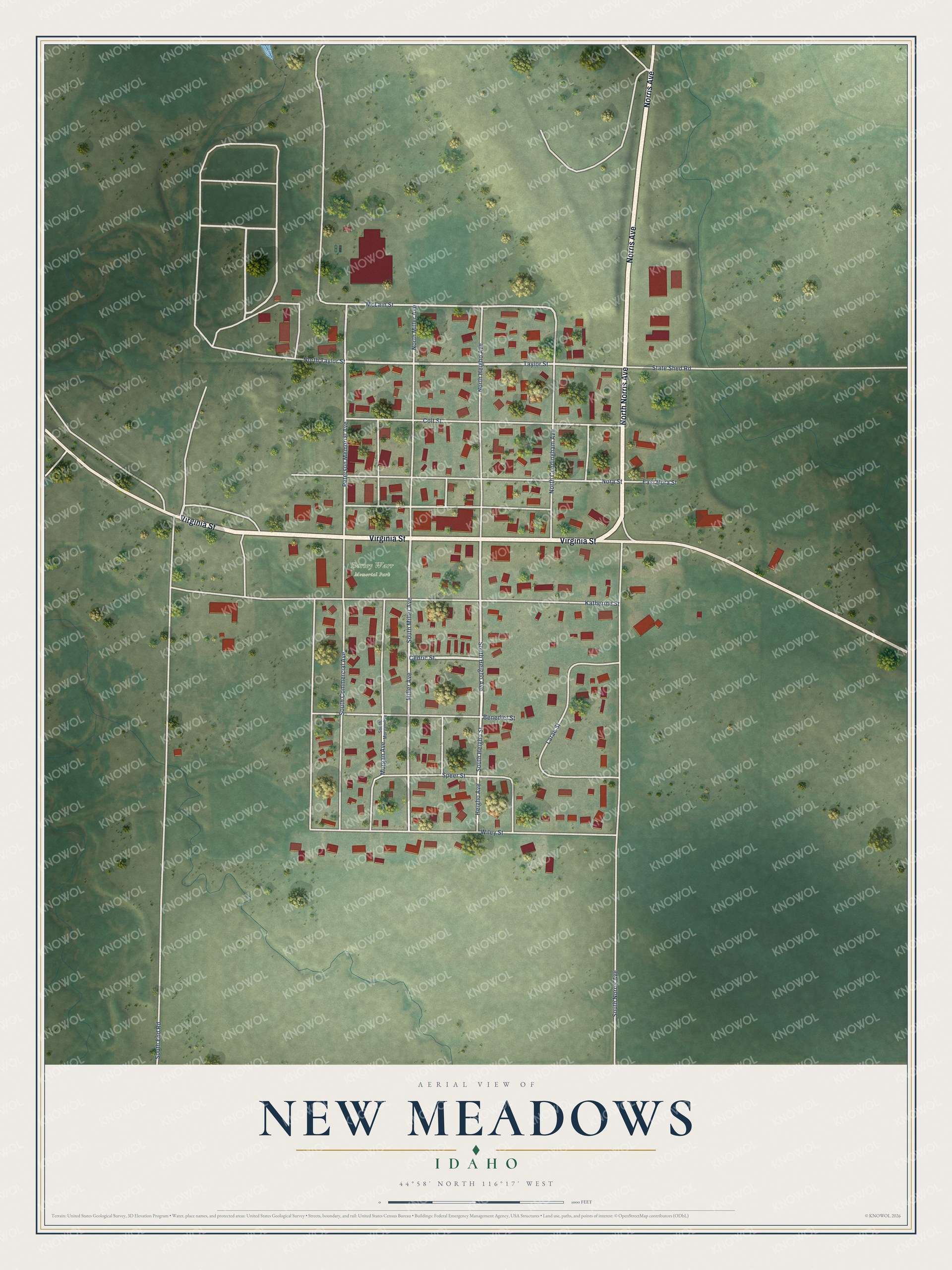Watermarked full-map preview of New Meadows, Idaho