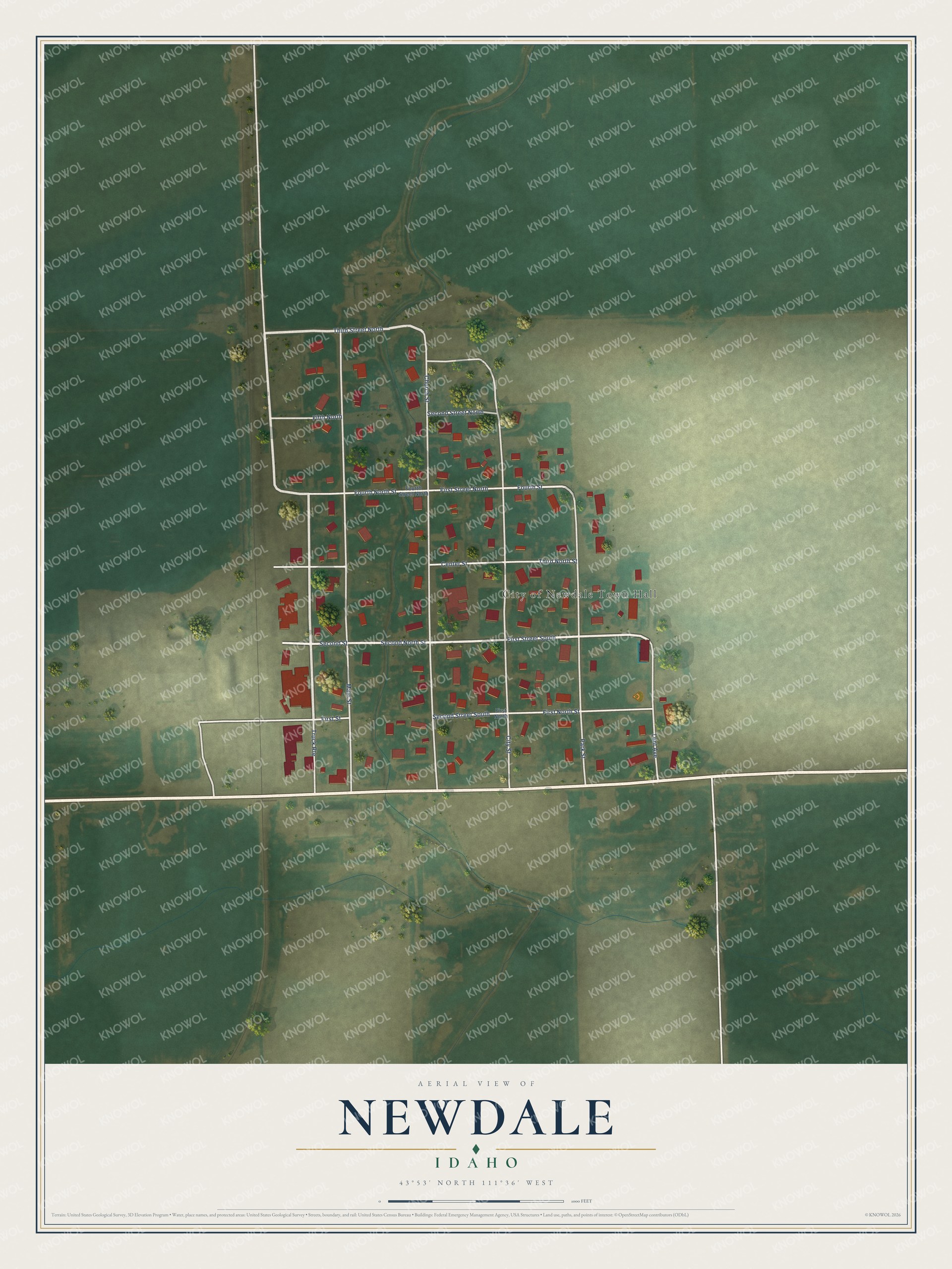 Watermarked full-map preview of Newdale, Idaho