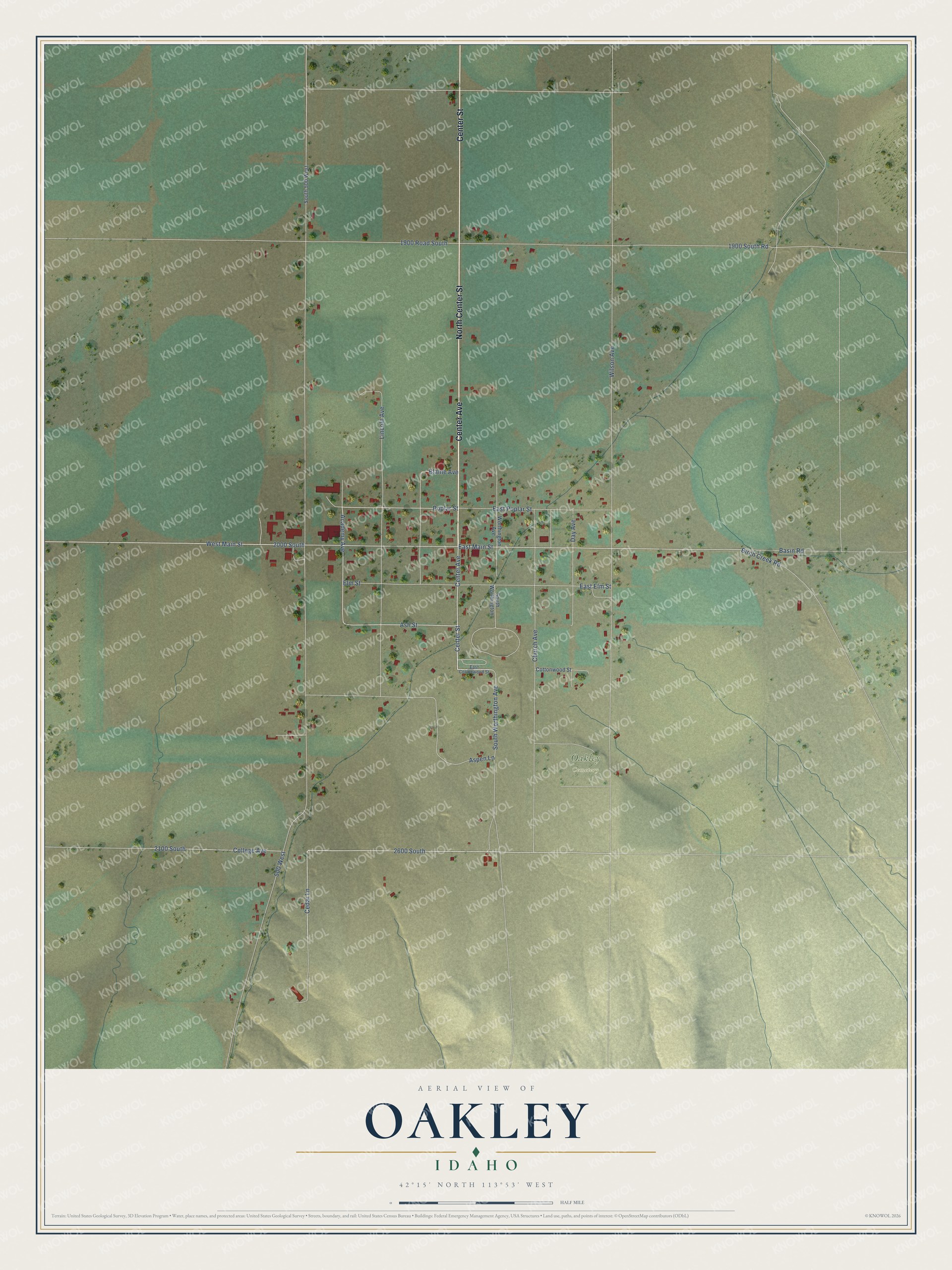 Watermarked full-map preview of Oakley, Idaho