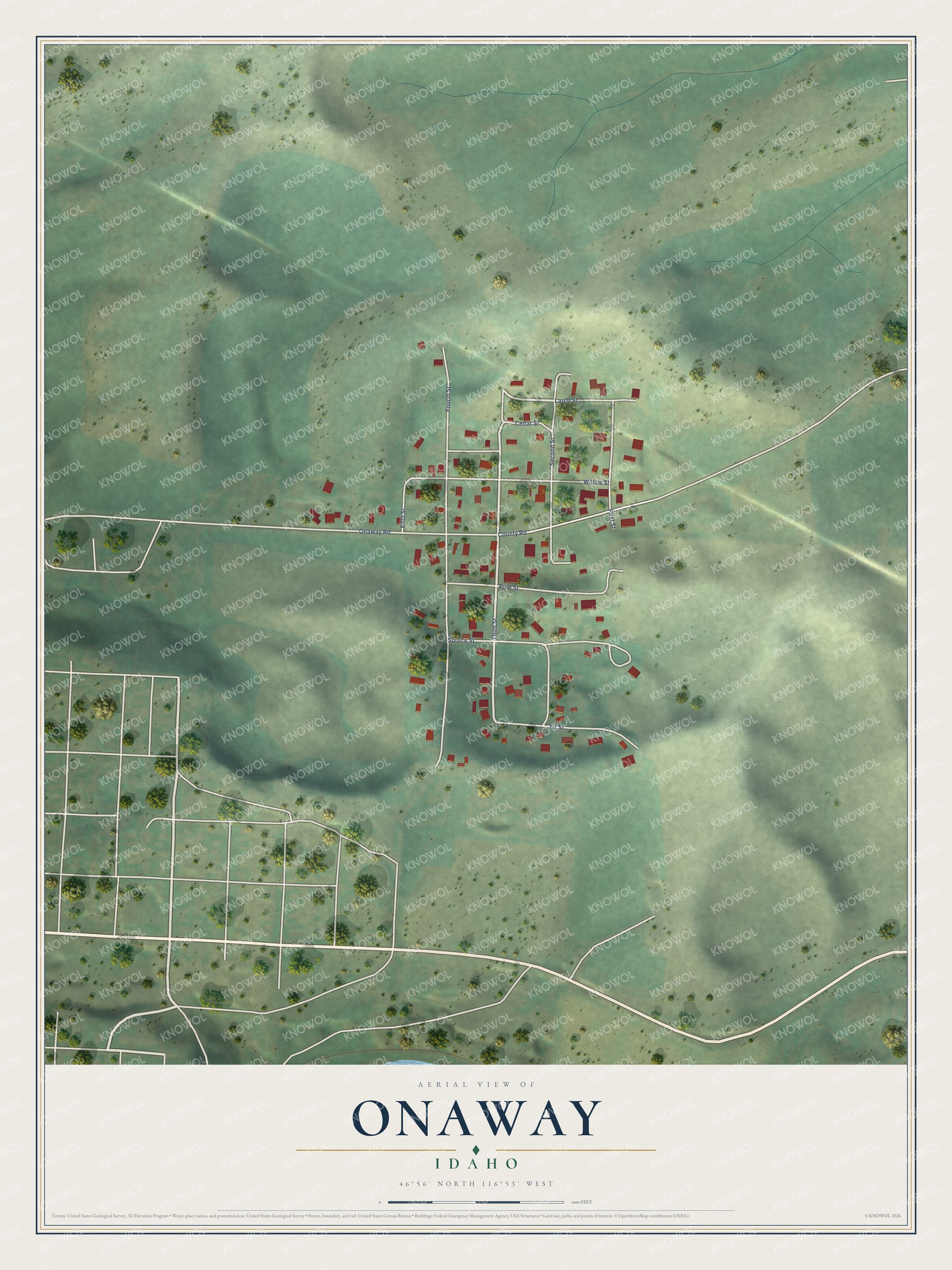 Watermarked full-map preview of Onaway, Idaho
