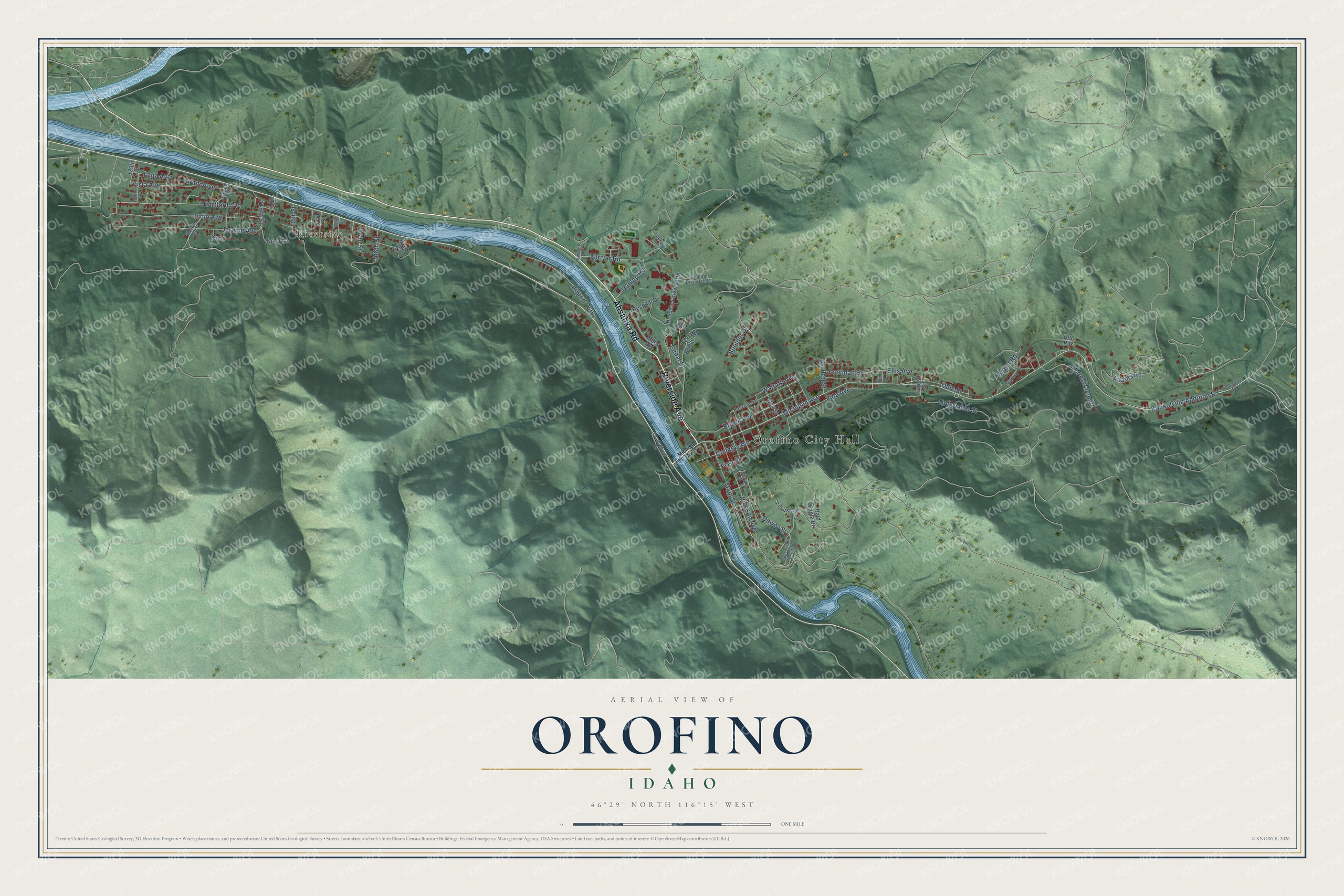 Watermarked full-map preview of Orofino, Idaho