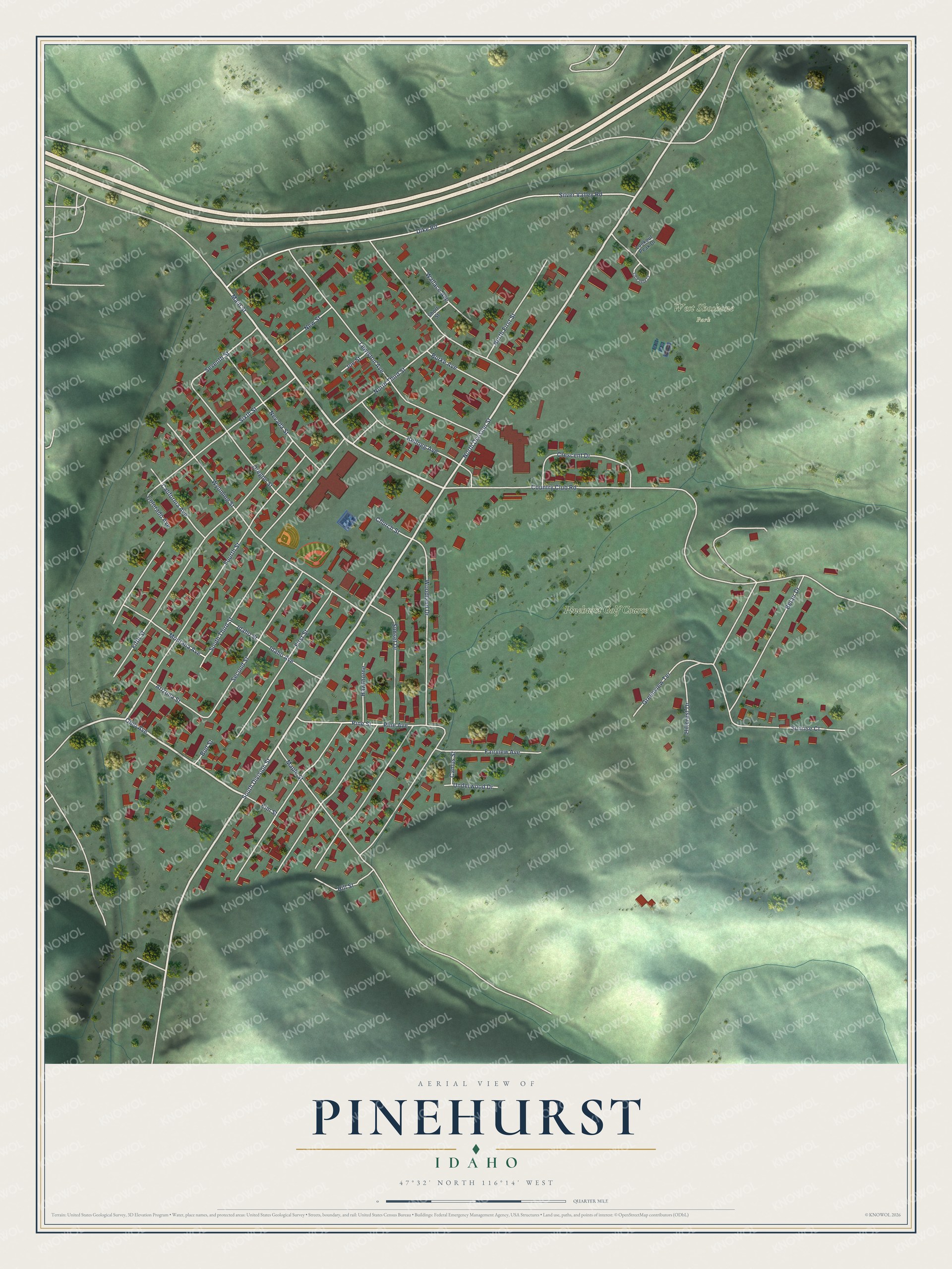 Watermarked full-map preview of Pinehurst, Idaho