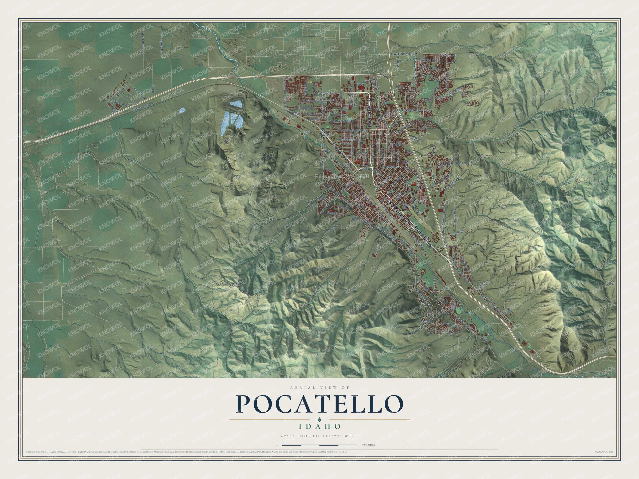 Watermarked full-map preview of Pocatello, Idaho