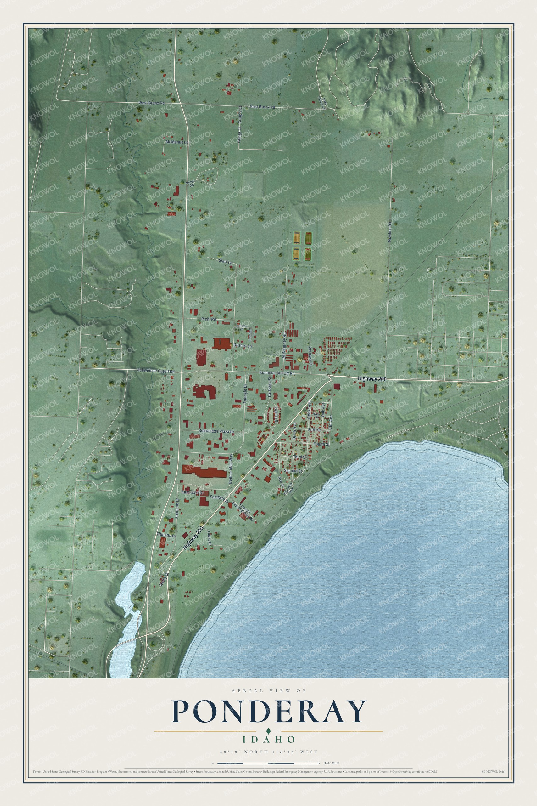 Watermarked full-map preview of Ponderay, Idaho