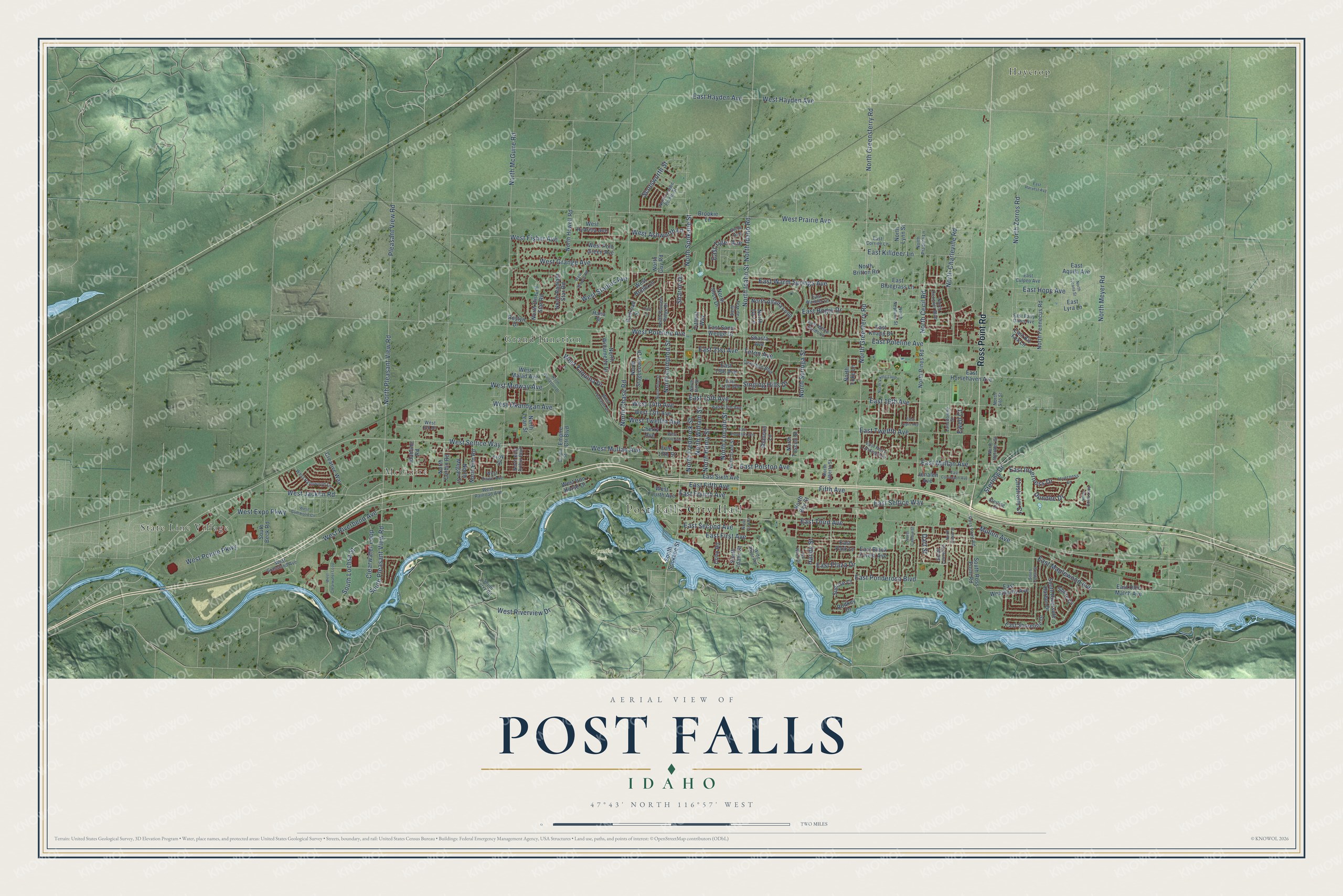 Watermarked full-map preview of Post Falls, Idaho