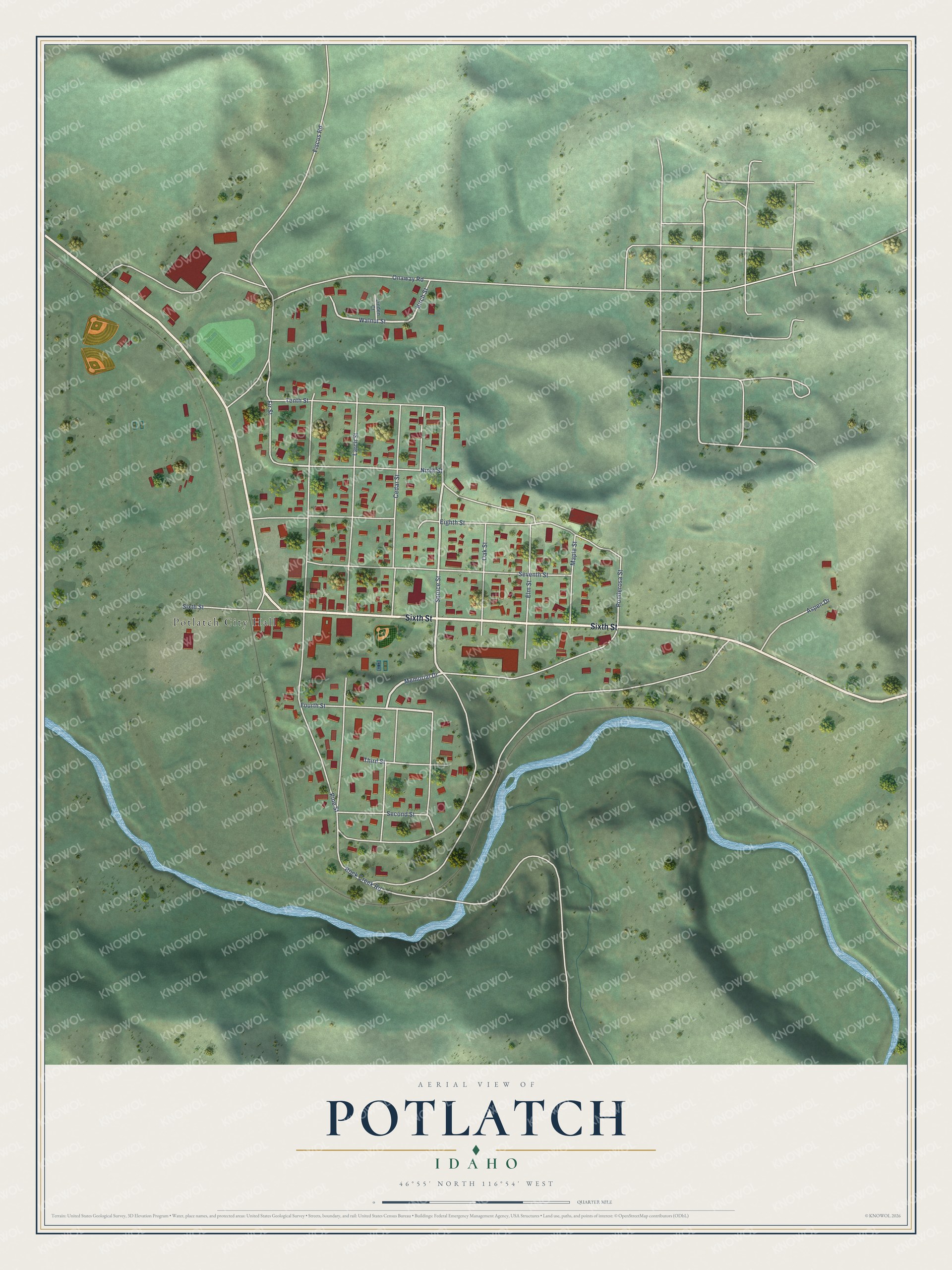 Watermarked full-map preview of Potlatch, Idaho