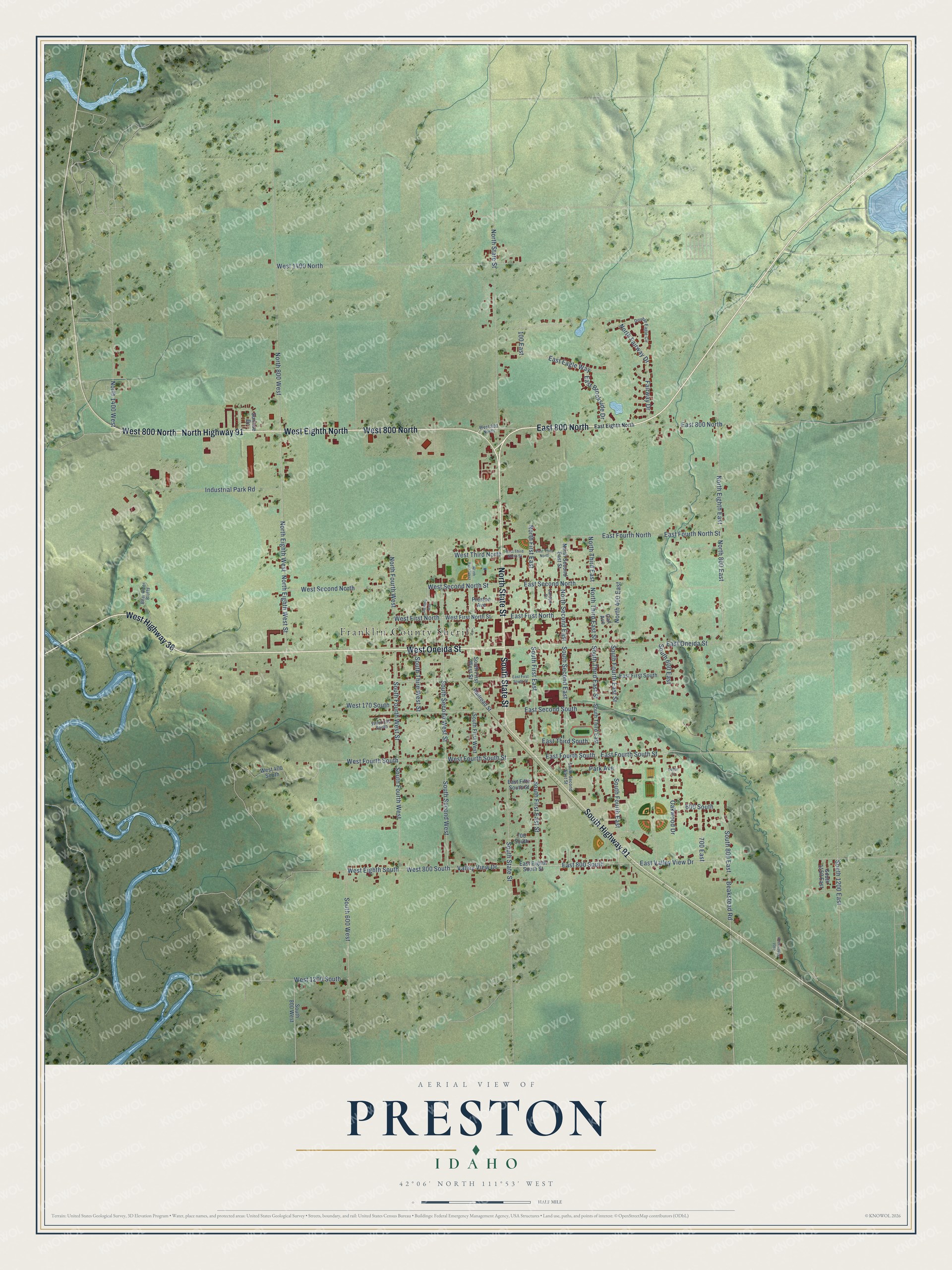 Watermarked full-map preview of Preston, Idaho