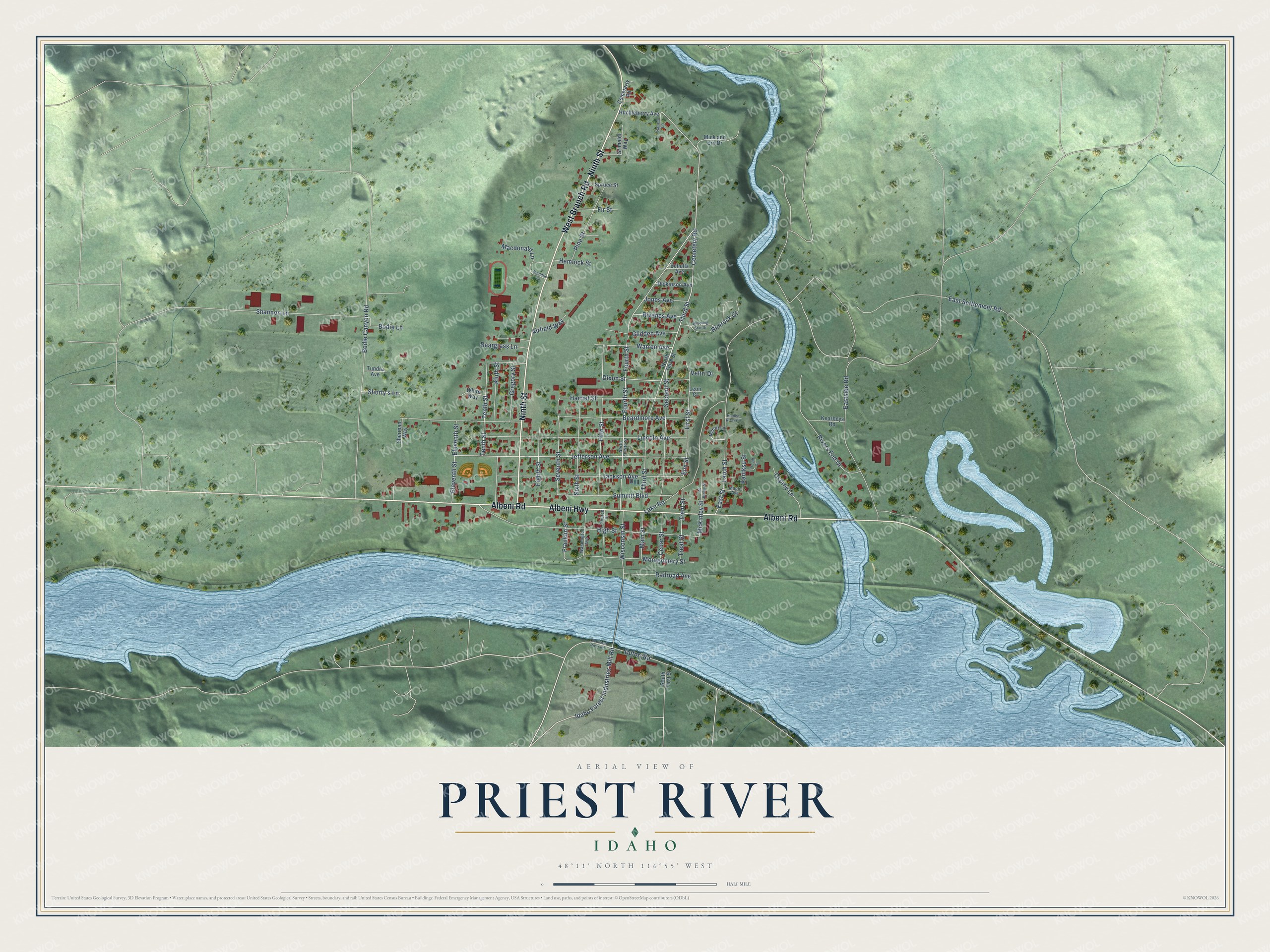 Watermarked full-map preview of Priest River, Idaho