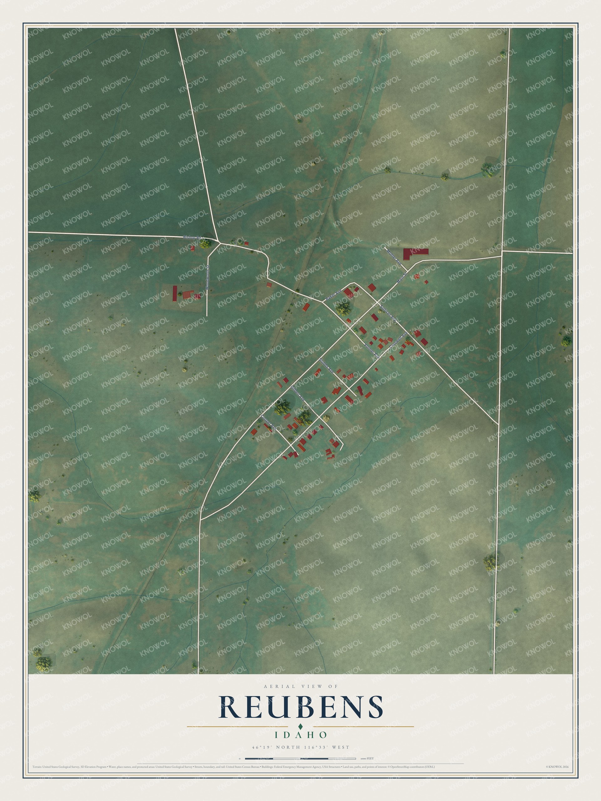 Watermarked full-map preview of Reubens, Idaho