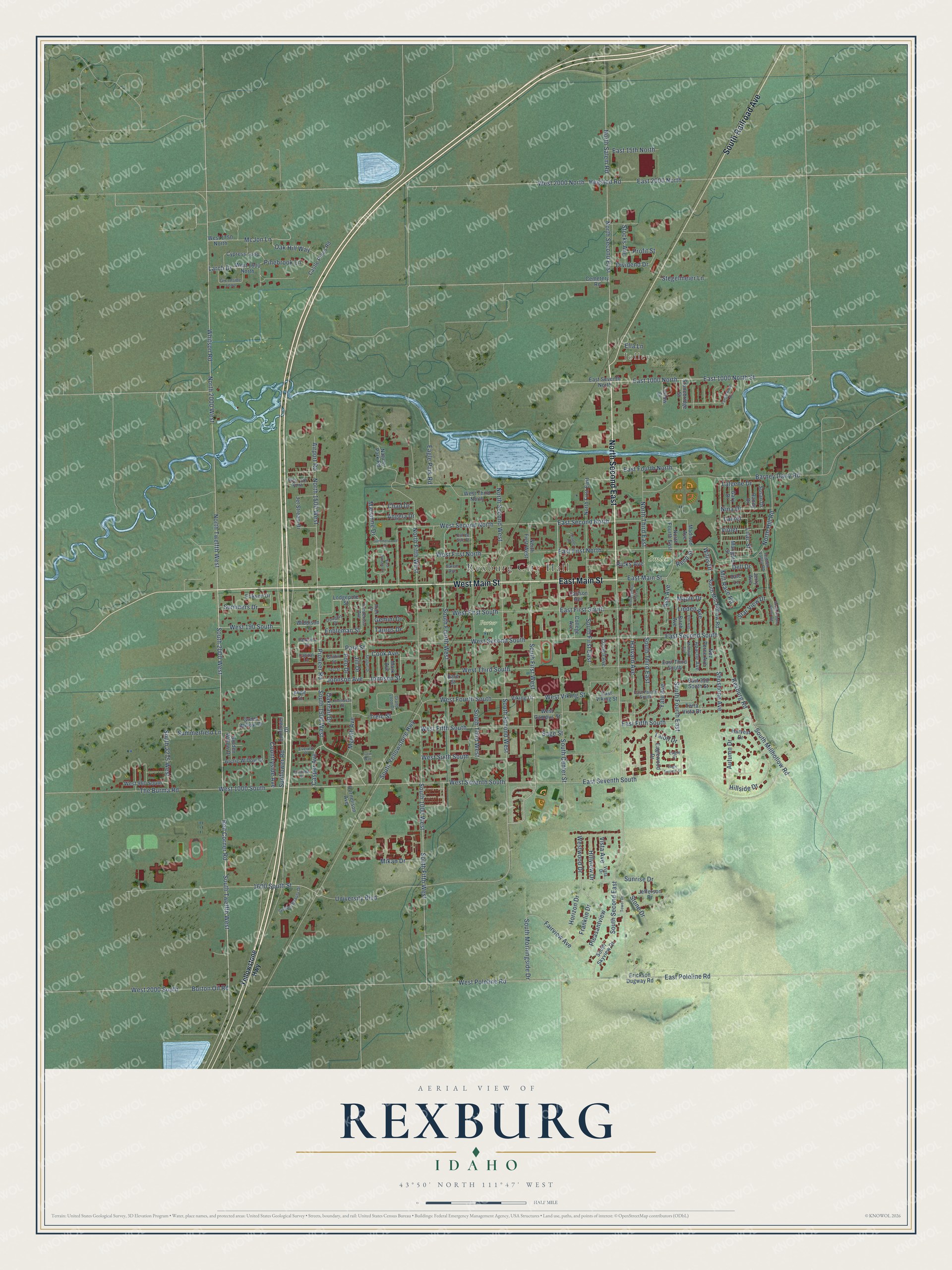 Watermarked full-map preview of Rexburg, Idaho