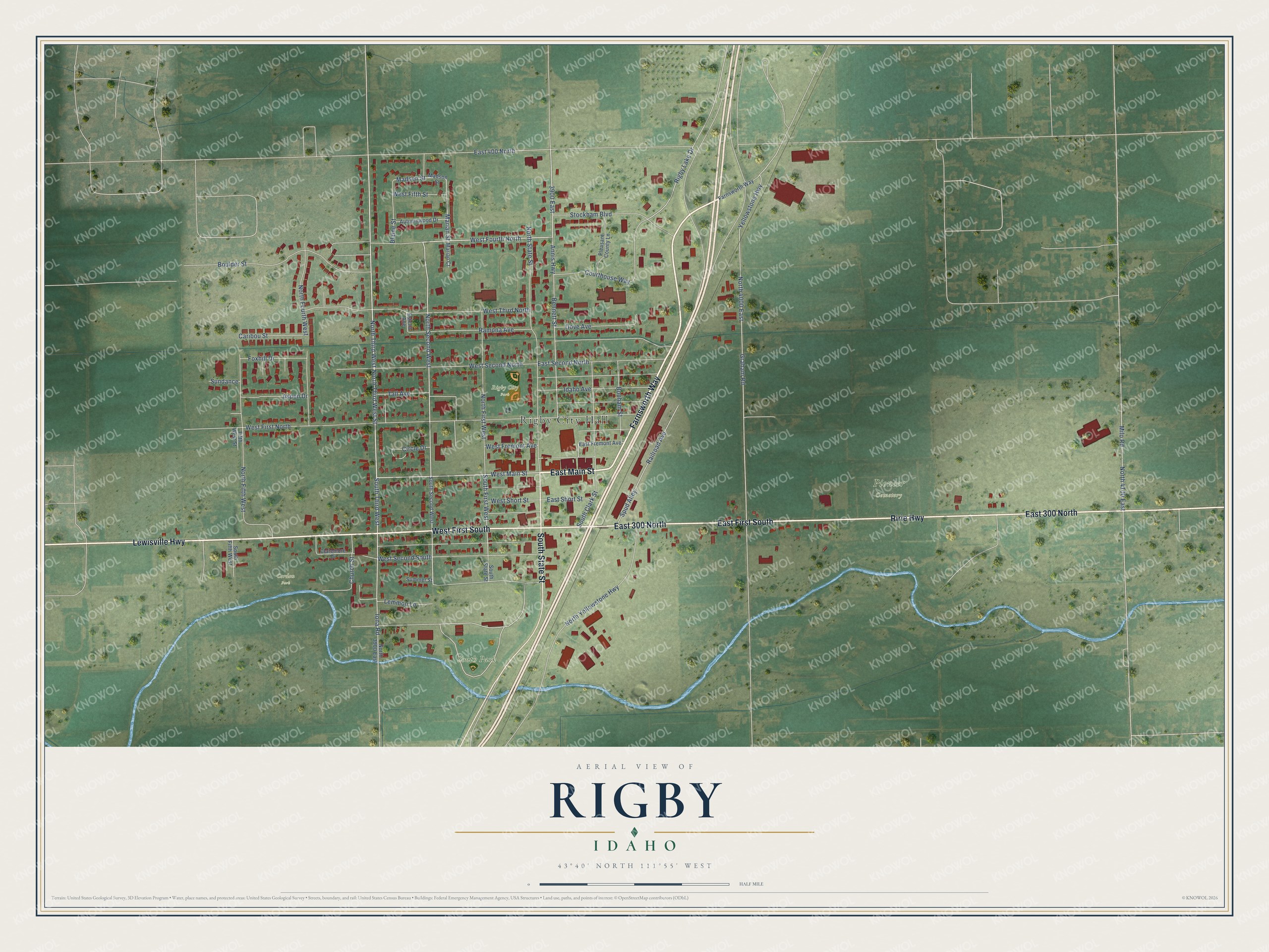 Watermarked full-map preview of Rigby, Idaho