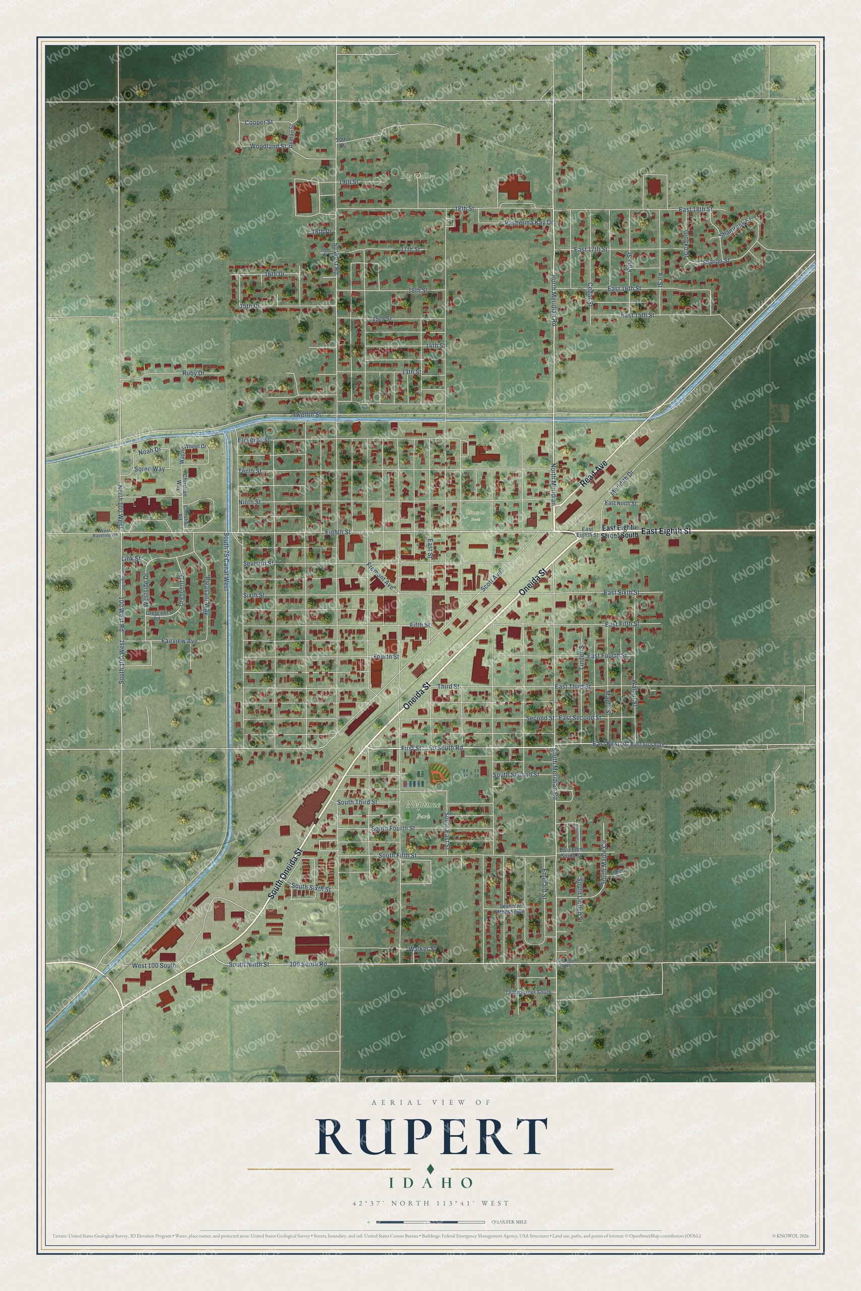 Watermarked full-map preview of Rupert, Idaho