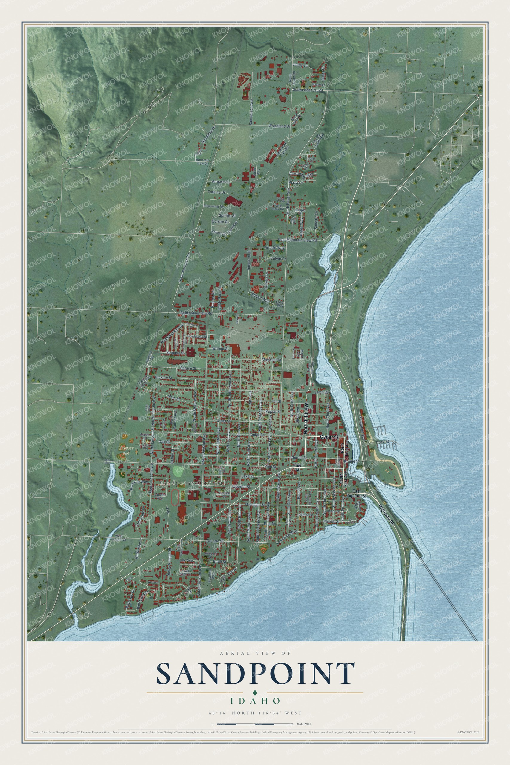 Watermarked full-map preview of Sandpoint, Idaho
