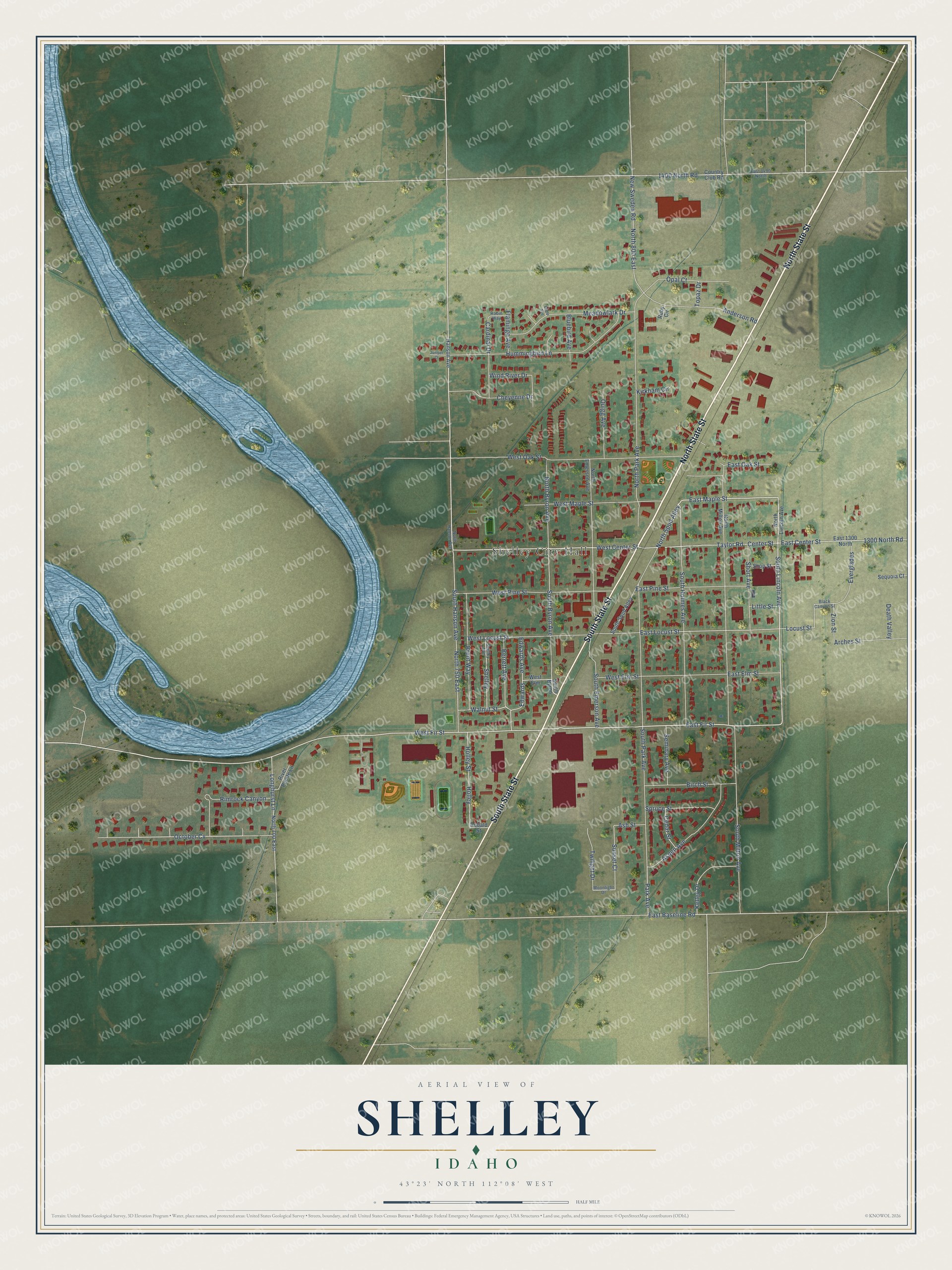 Watermarked full-map preview of Shelley, Idaho