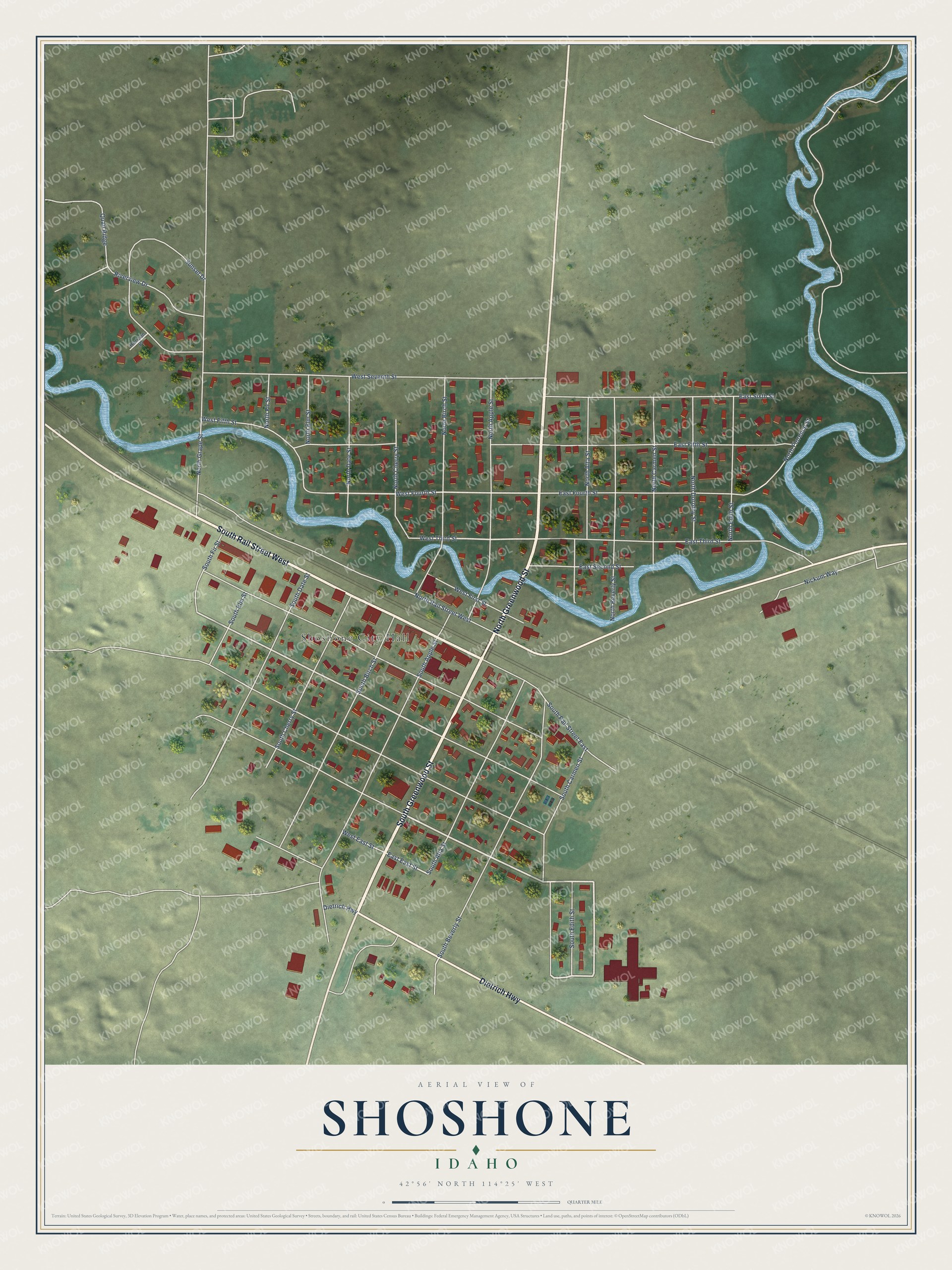 Watermarked full-map preview of Shoshone, Idaho