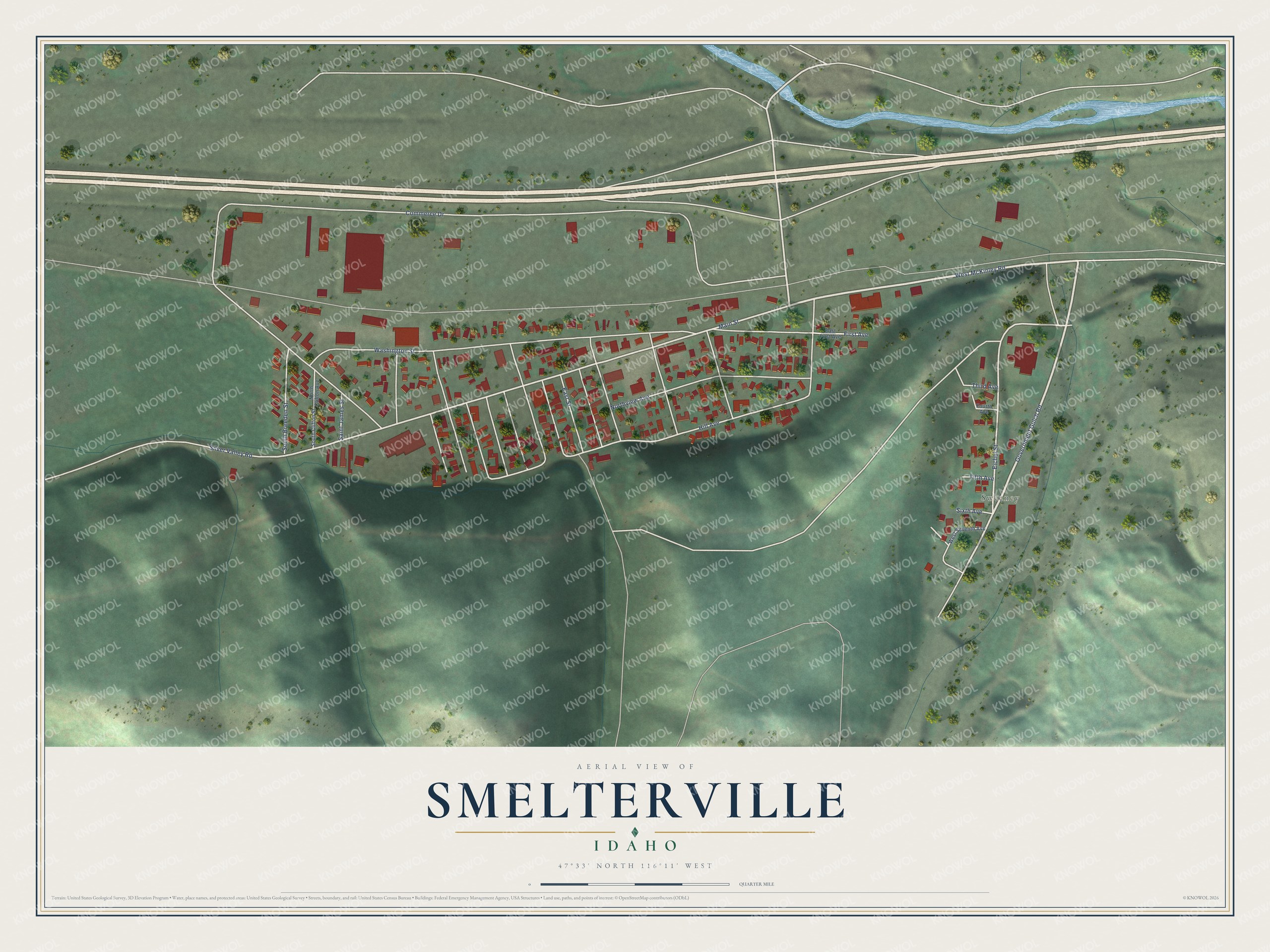 Watermarked full-map preview of Smelterville, Idaho
