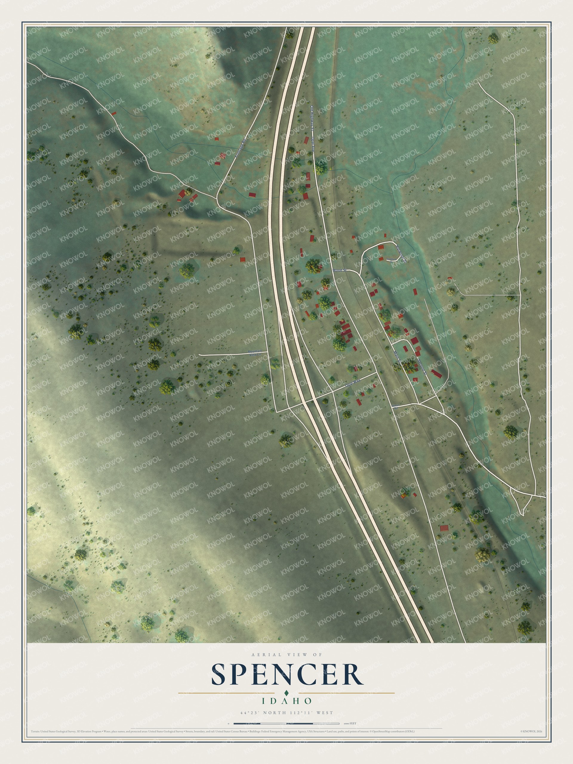 Watermarked full-map preview of Spencer, Idaho
