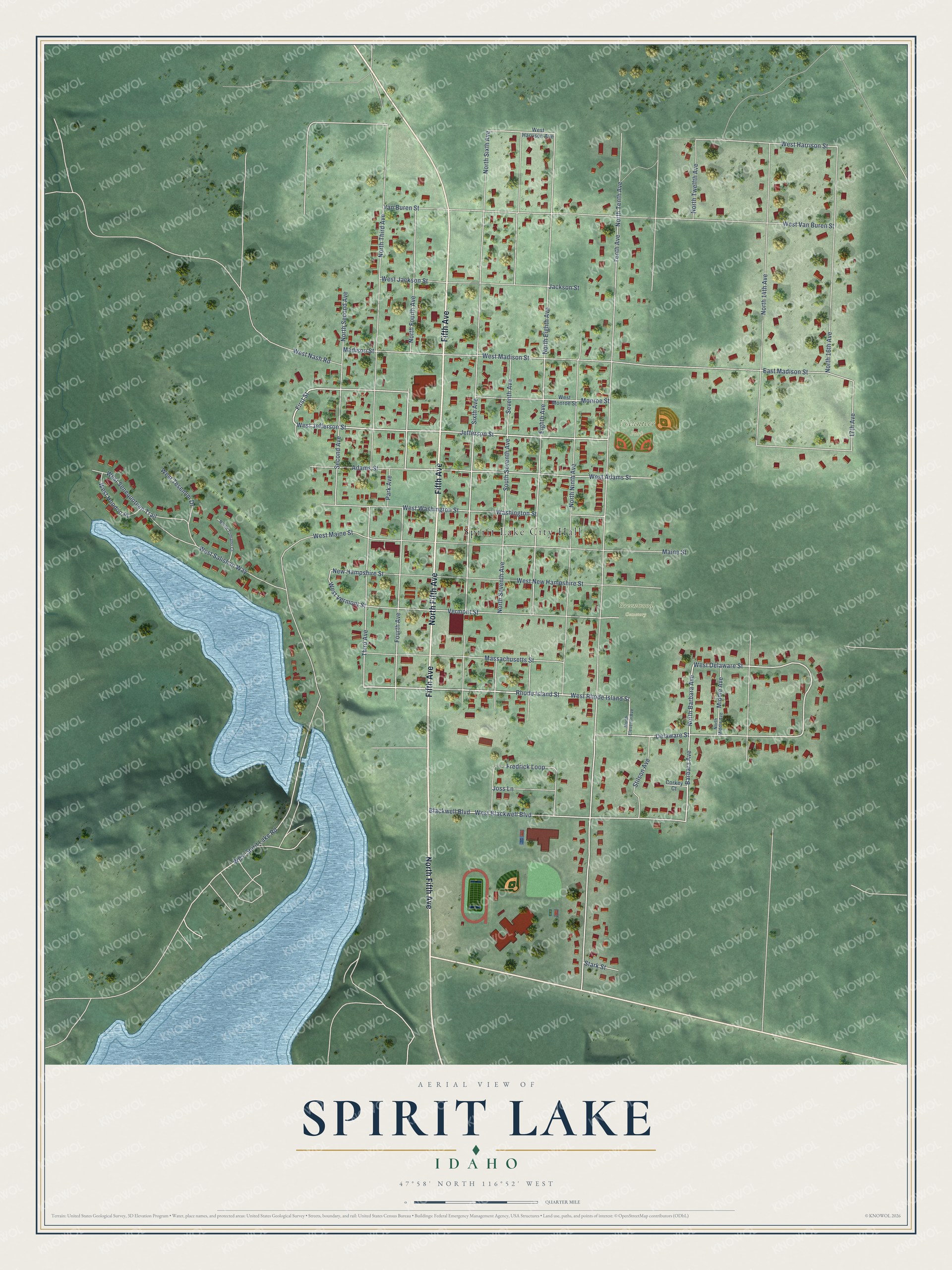 Watermarked full-map preview of Spirit Lake, Idaho