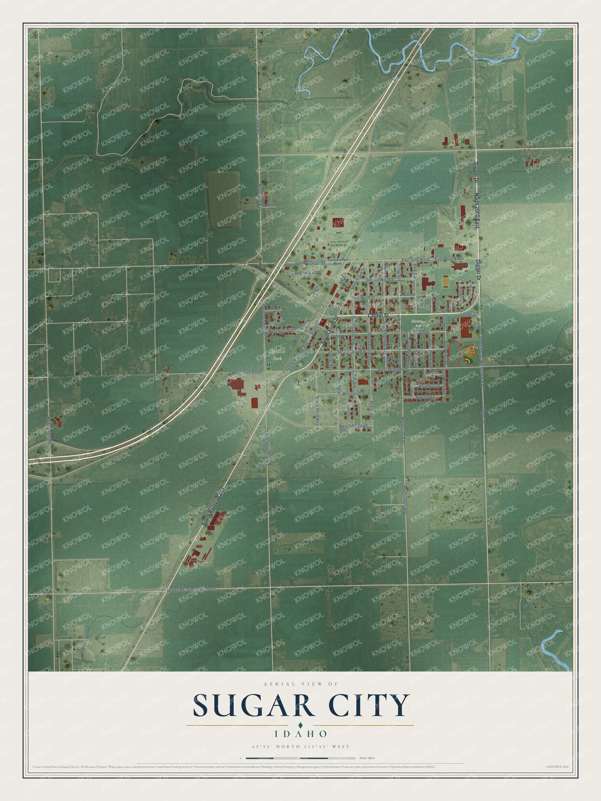 Watermarked full-map preview of Sugar City, Idaho